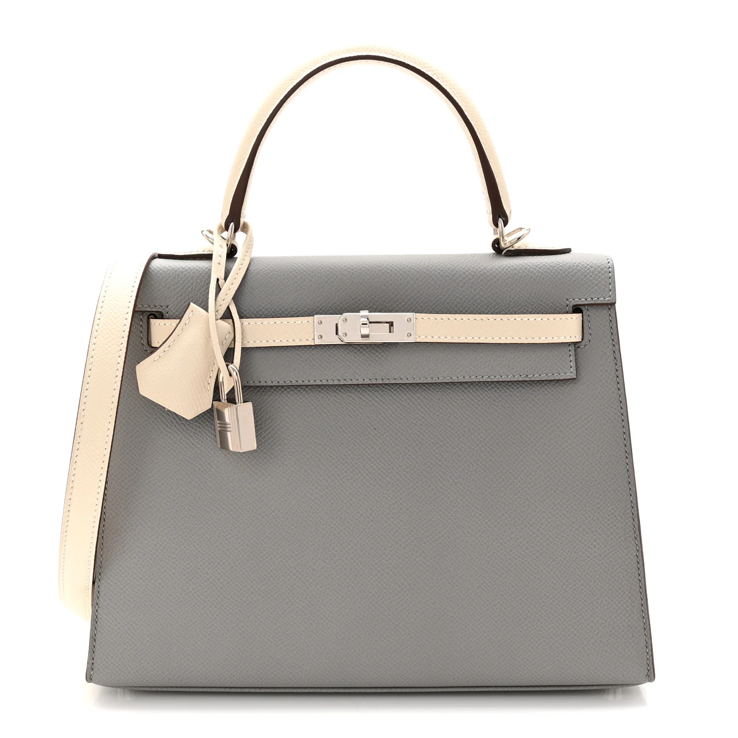Epsom Bi-Color Horseshoe Kelly Sellier 25 Gris Mouette Craie