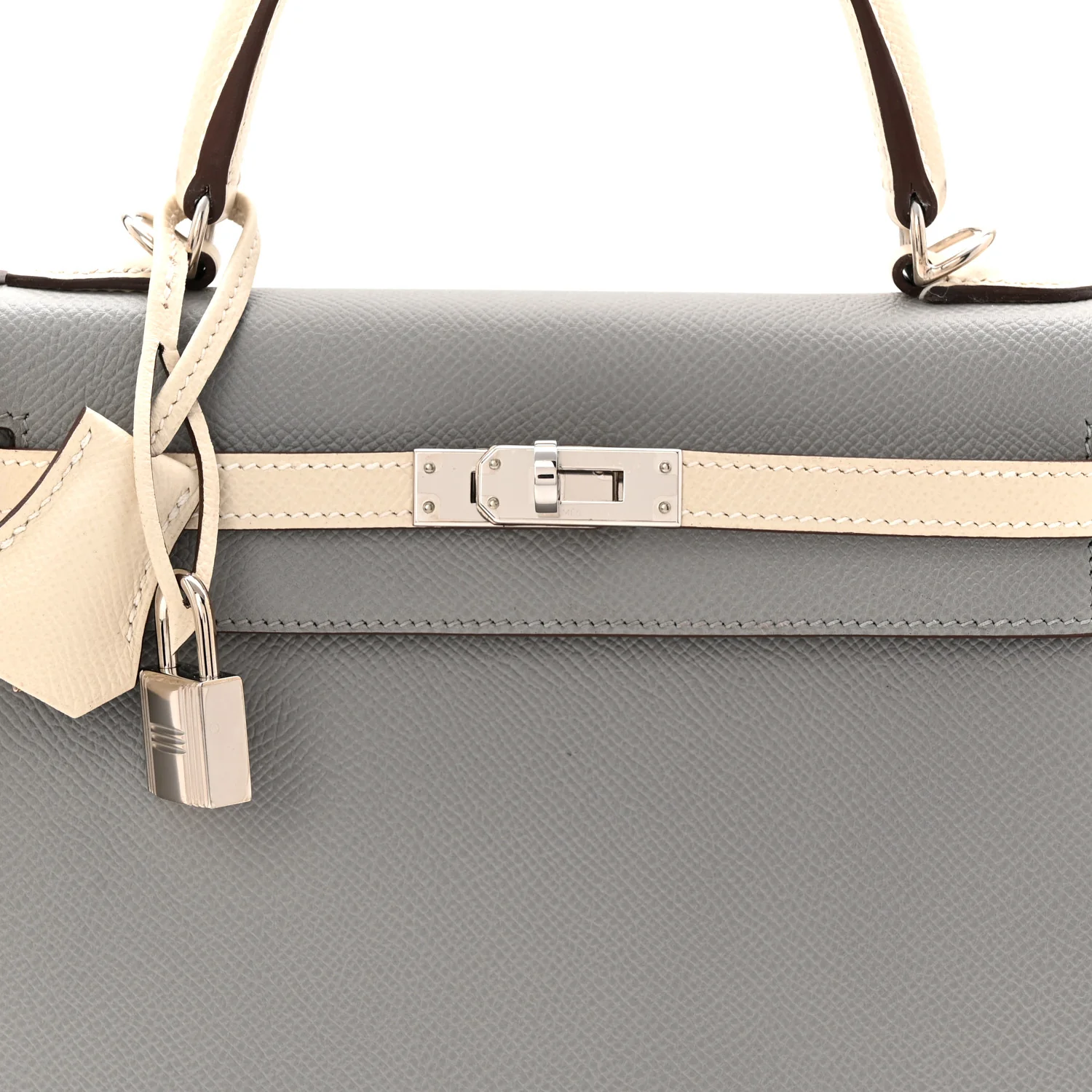 Epsom Bi-Color Horseshoe Kelly Sellier 25 Gris Mouette Craie - Image 8