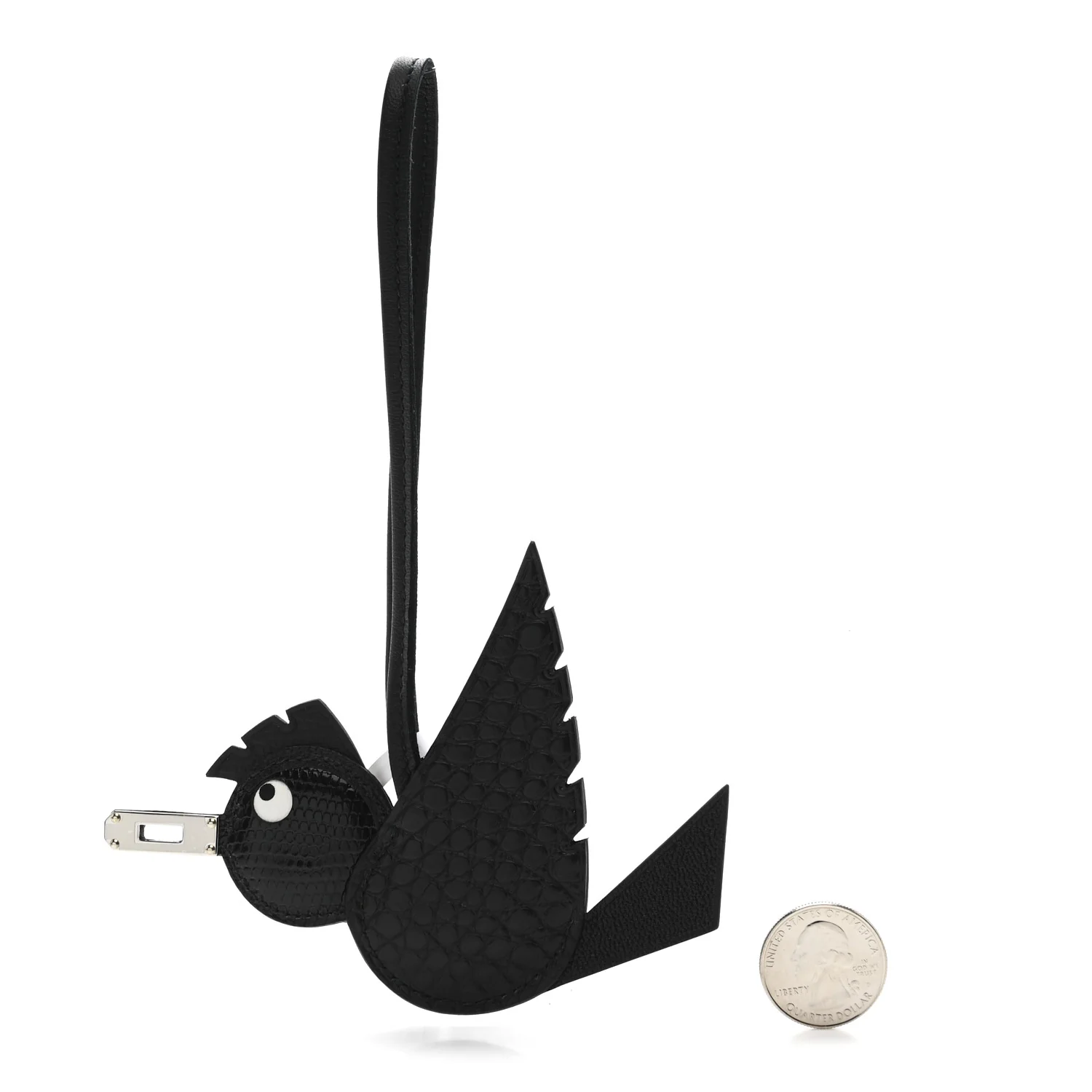 Epsom Chevre Mysore Swift Alligator Lizard Birdy Bag Charm Black - Image 2