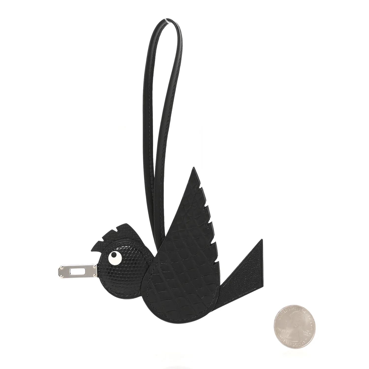 Epsom Chevre Mysore Swift Alligator Lizard Birdy Bag Charm Black - Image 2