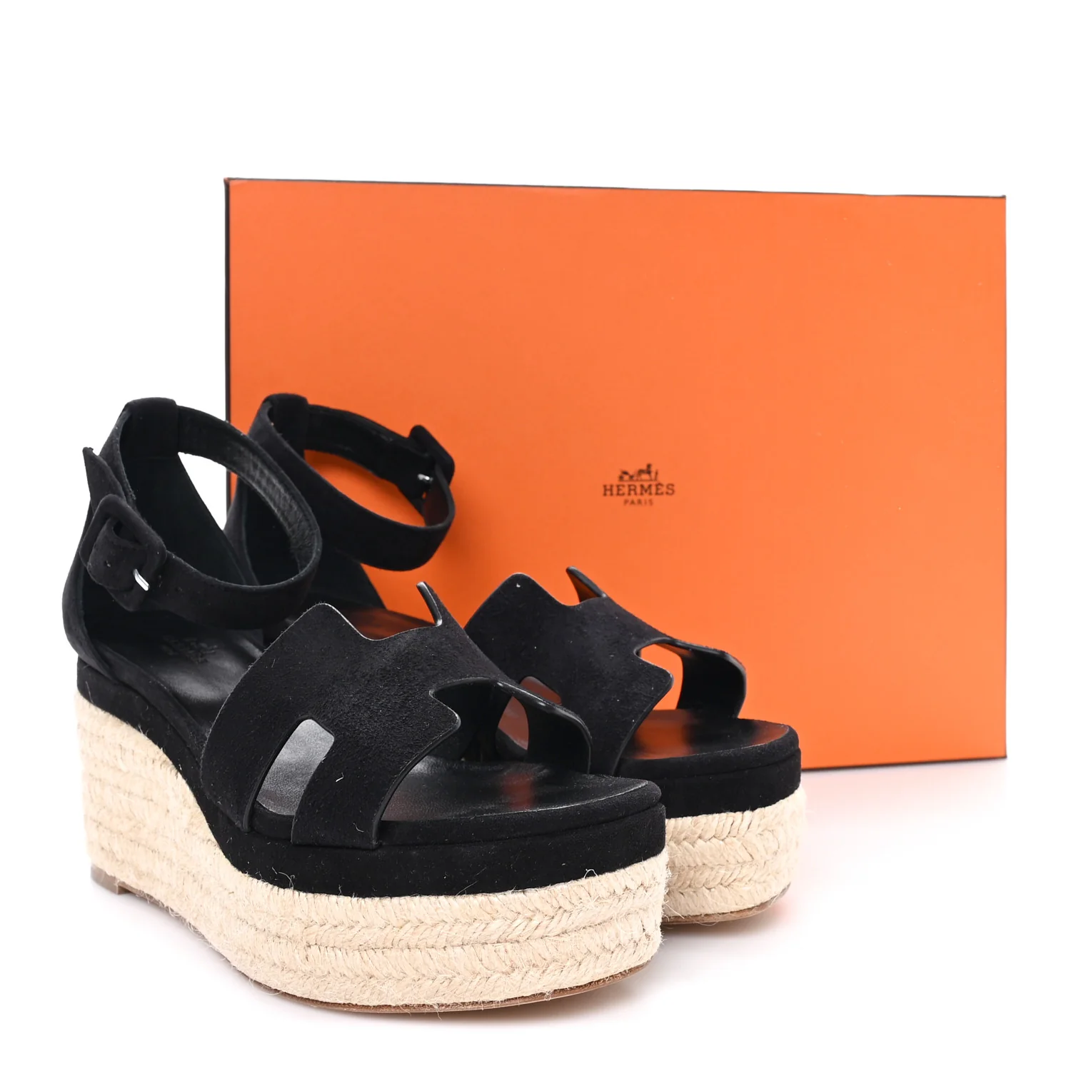 Goatskin Elda Espadrille Wedge Sandals 37 Black - Image 10