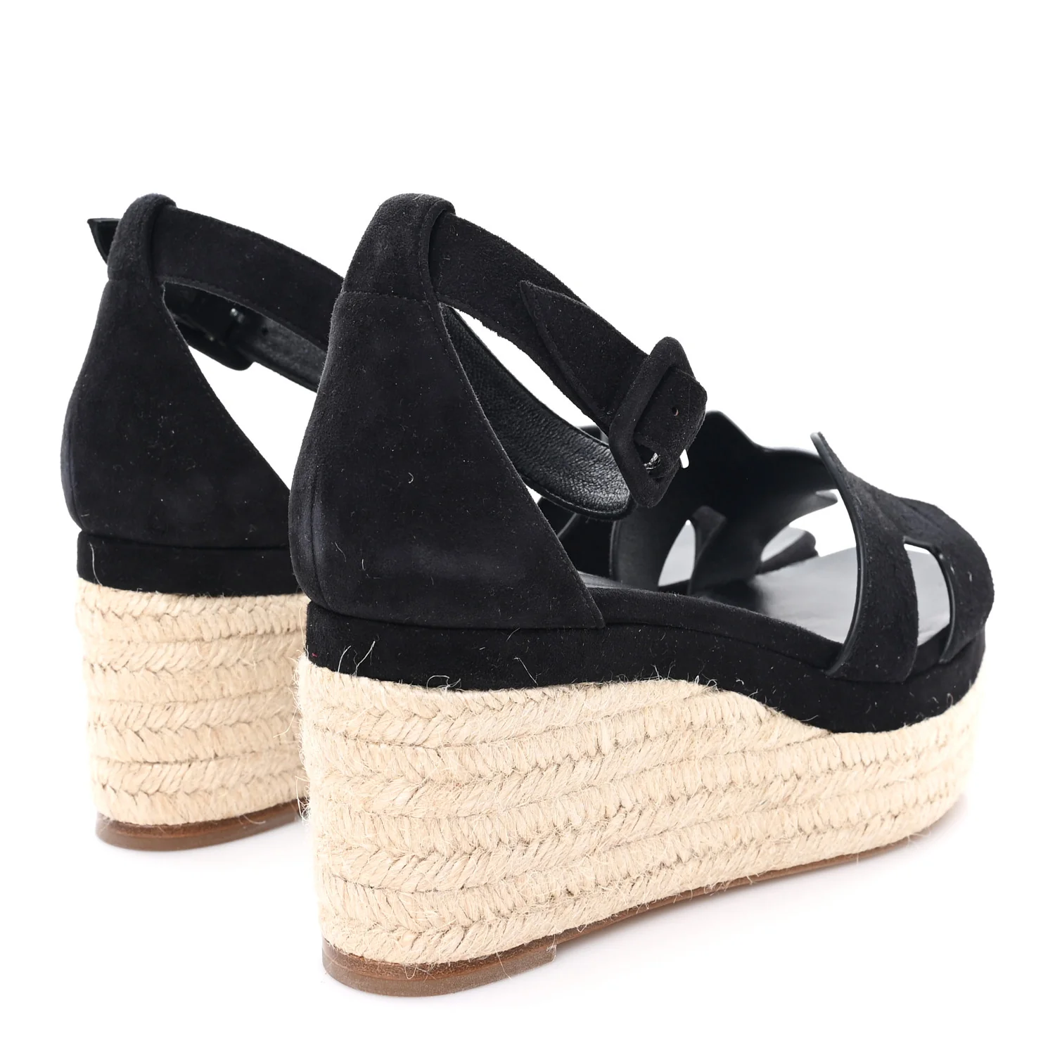 Goatskin Elda Espadrille Wedge Sandals 37 Black - Image 5