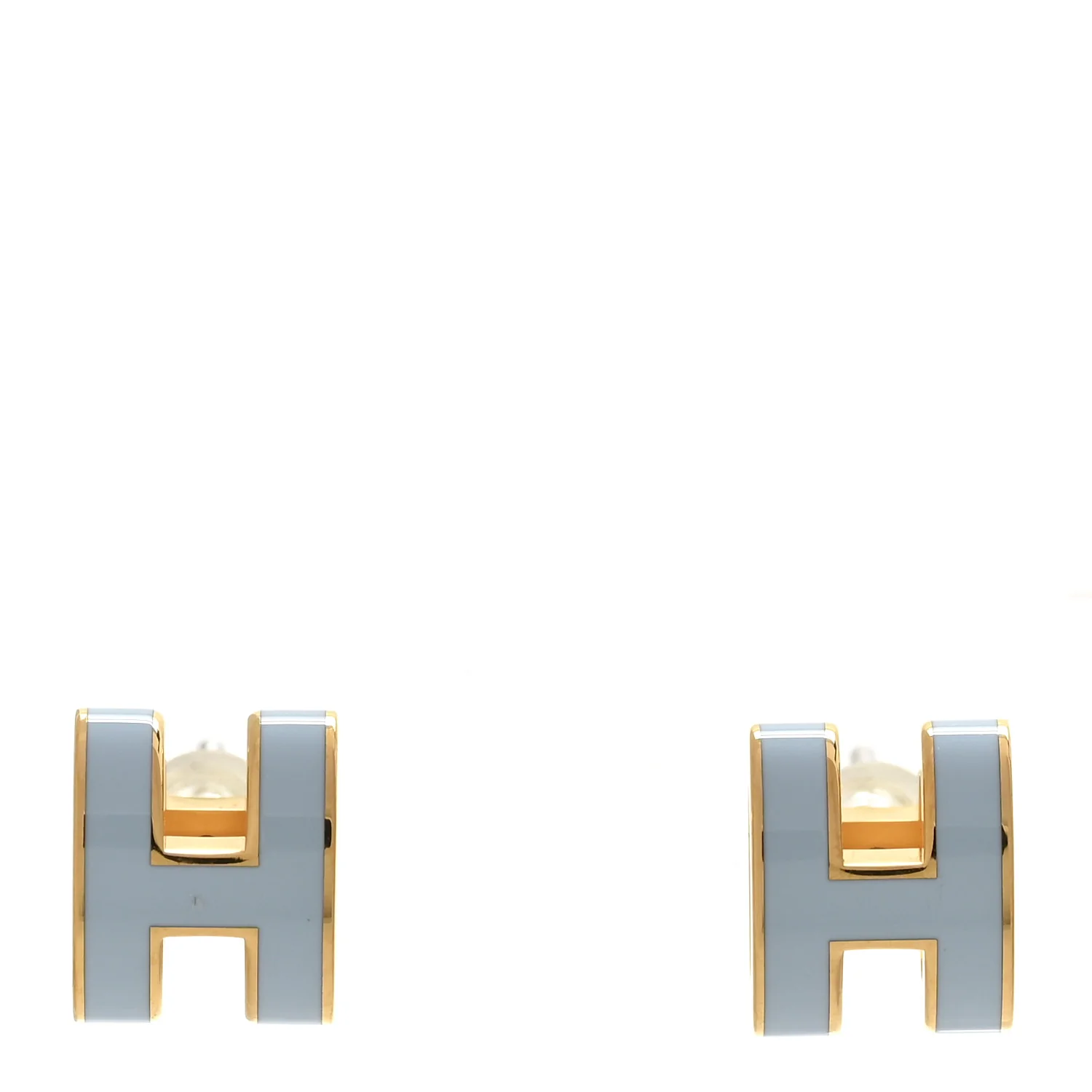 Gold Lacquered Mini Pop H Earrings Bleu Lin