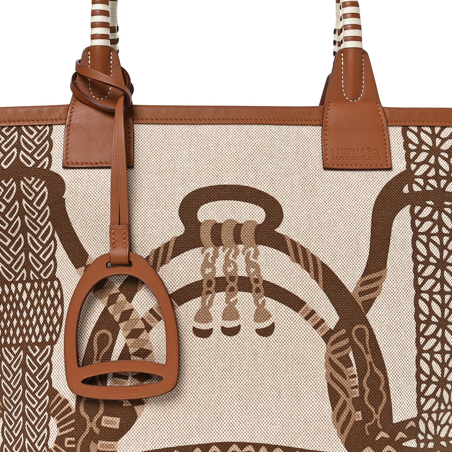H Plume Canvas Swift Printed Fantaisie d'Etriers Steeple 28 Bag Fauve Ecru Beige Gold - Image 6