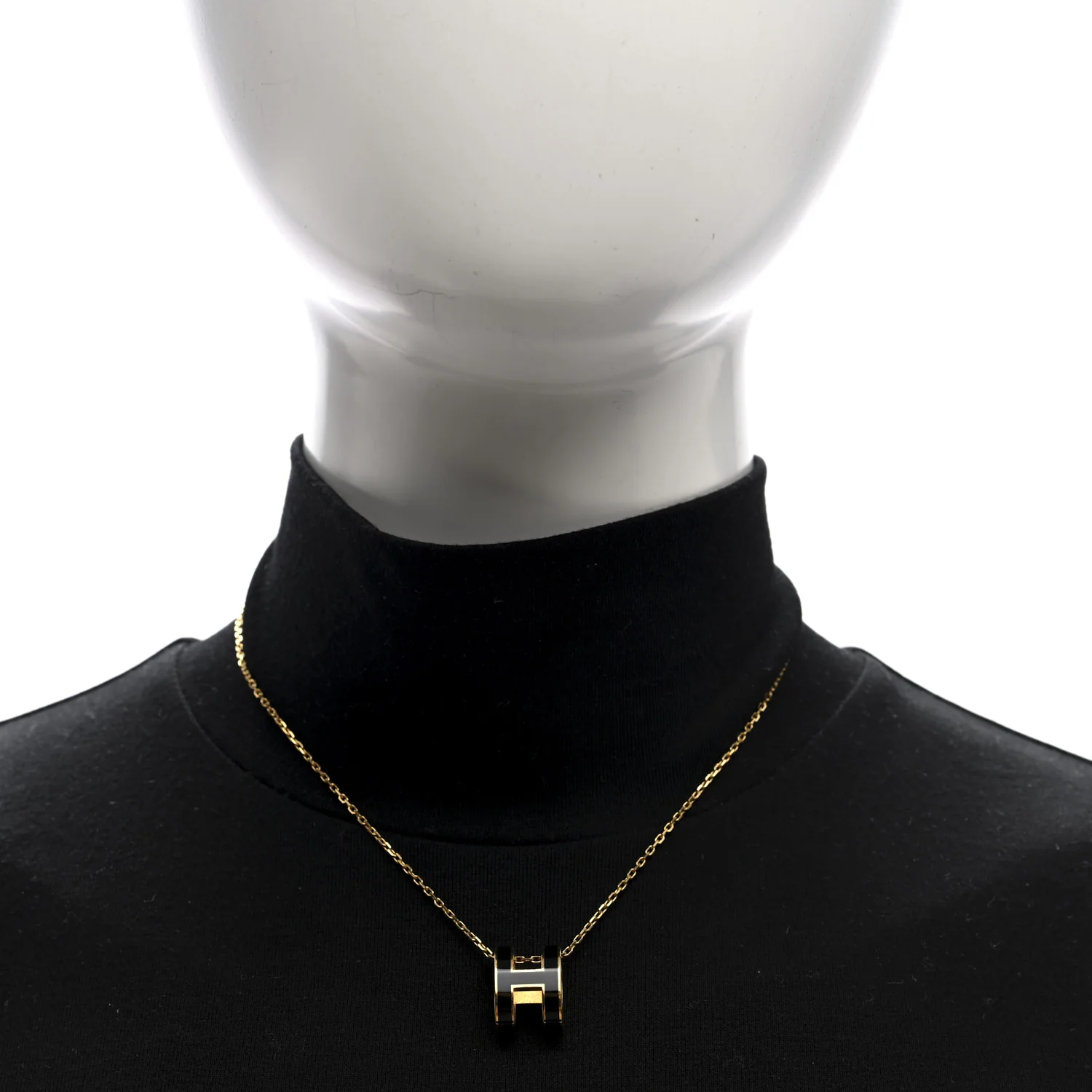 Lacquered Gold Pop H Pendant Necklace Black - Image 2