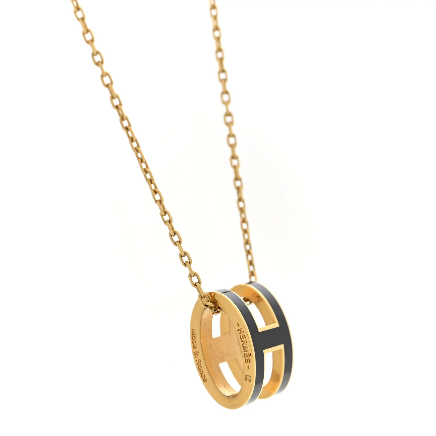 Lacquered Gold Pop H Pendant Necklace Black - Image 3