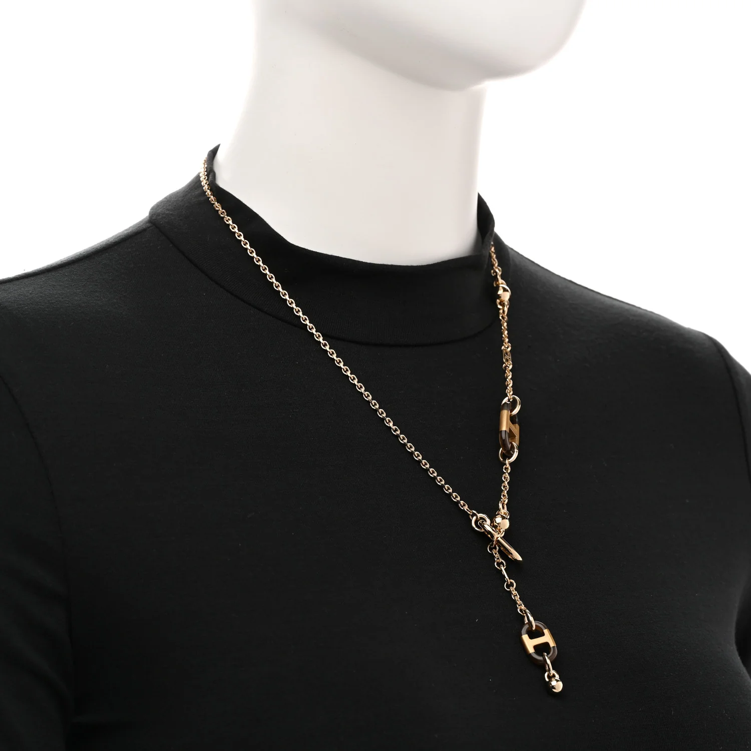 Lacquered Horn Permabrass Sur Mer Necklace Small Model Gold Black - Image 2