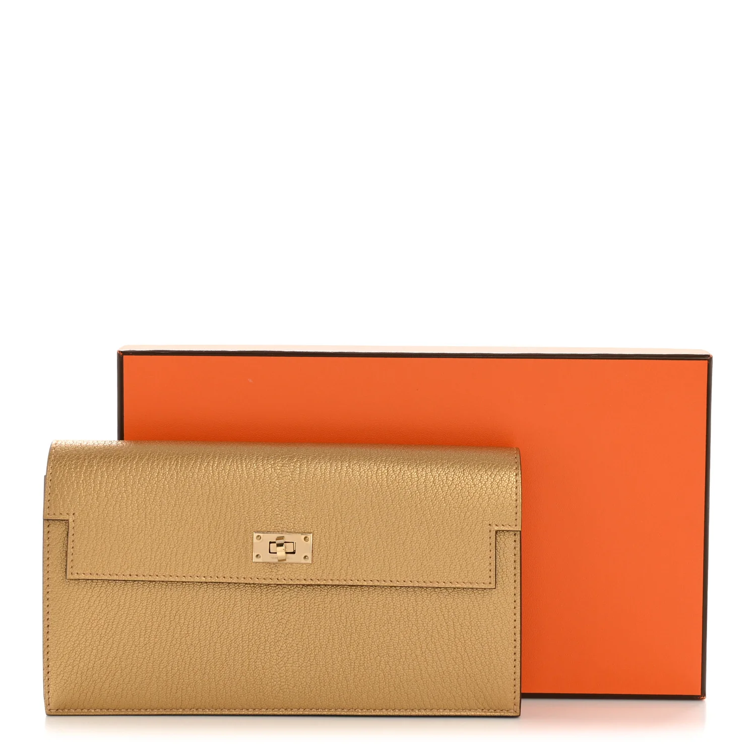 Metallic Chevre Chamkilight Kelly Pocket Long Wallet Dore - Image 9