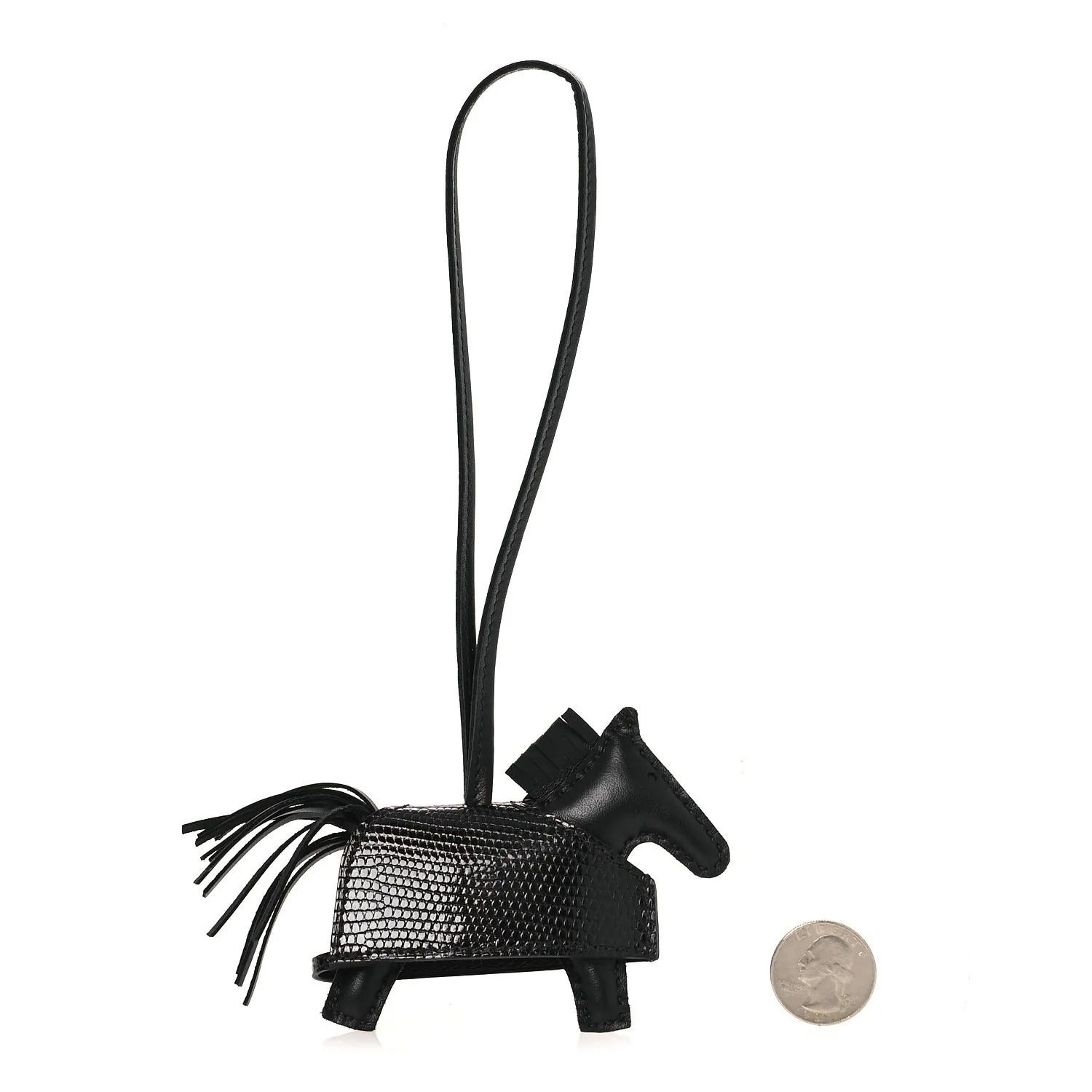 Milo Lambskin Niloticus Lizard Touch Studded Grigri Rodeo Robeo Rock Horse Bag Charm PM Black - Image 2