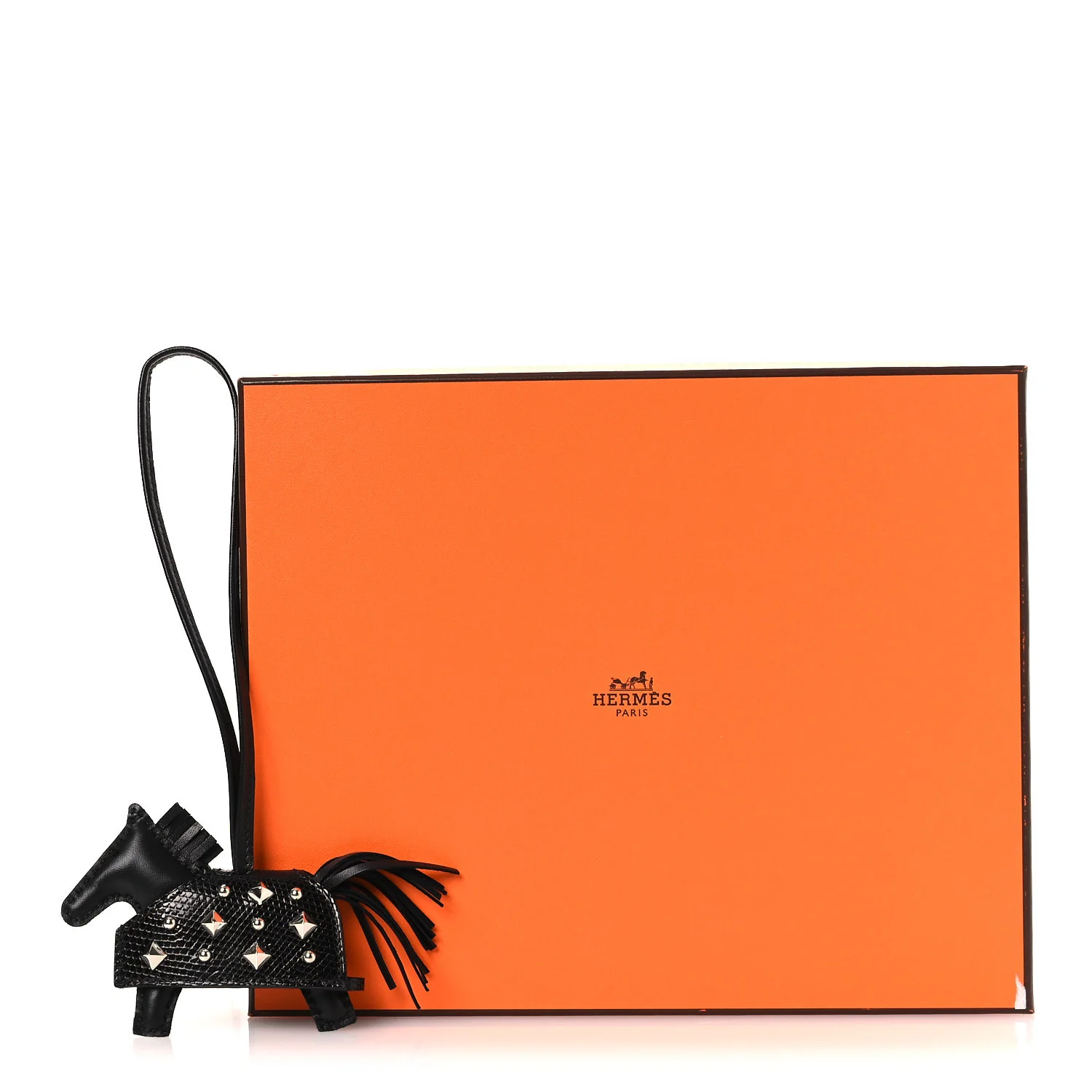 Milo Lambskin Niloticus Lizard Touch Studded Grigri Rodeo Robeo Rock Horse Bag Charm PM Black - Image 5