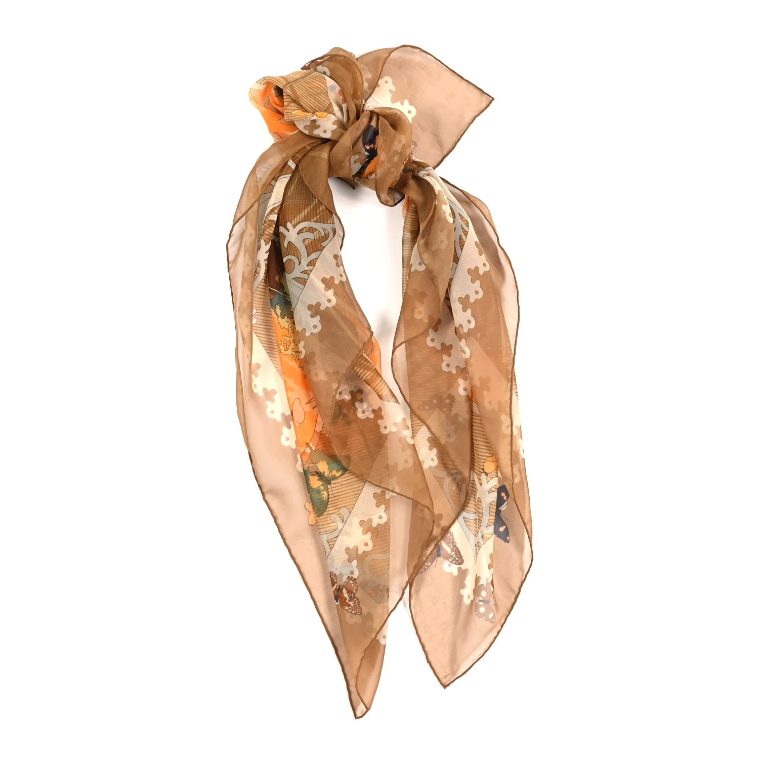 Mousseline Silk Varangues Scarf 90 Brown Multicolor
