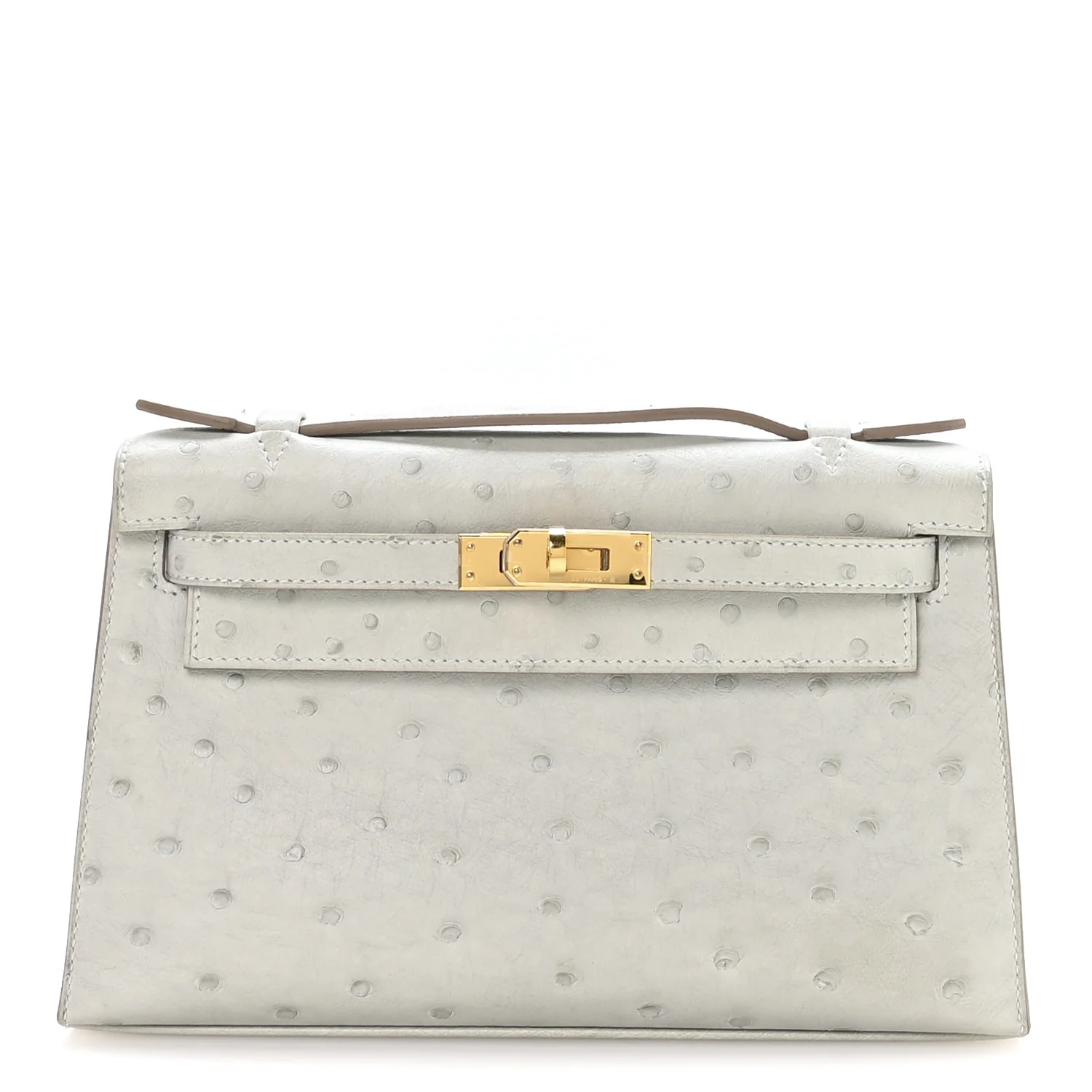 Ostrich Kelly Pochette Clutch Gris Perle