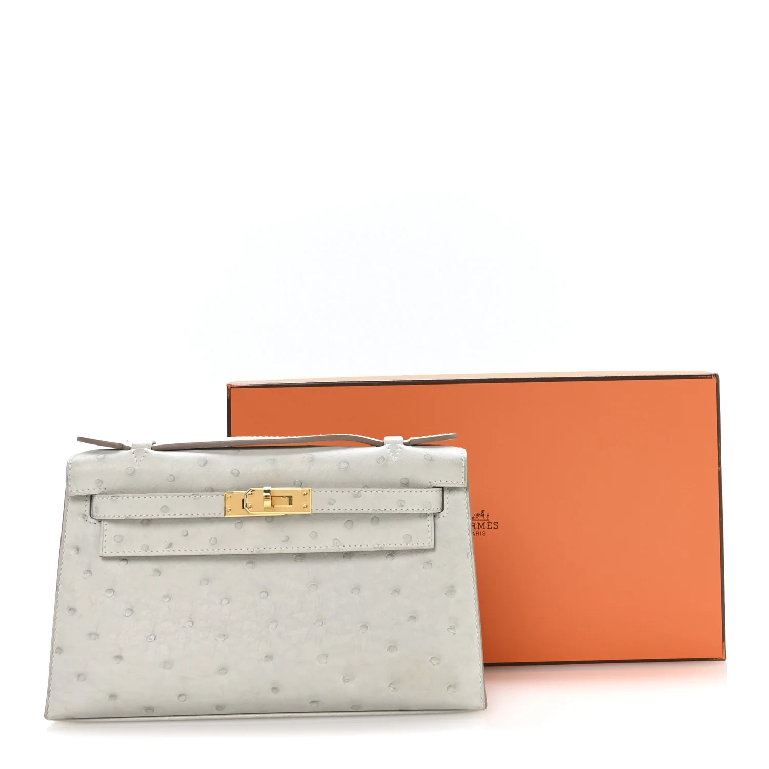 Ostrich Kelly Pochette Clutch Gris Perle - Image 8