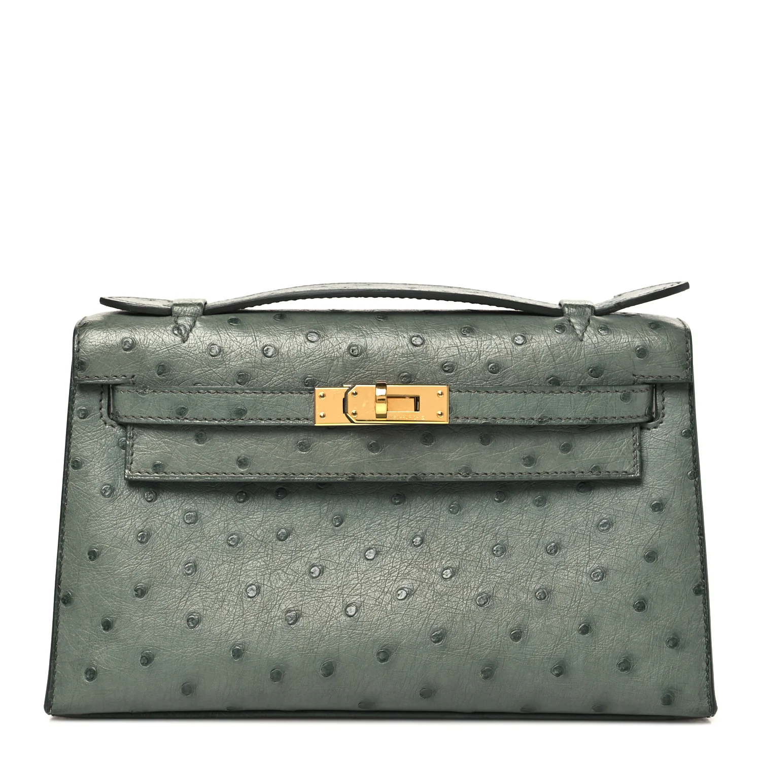 Ostrich Kelly Pochette Vert Amande