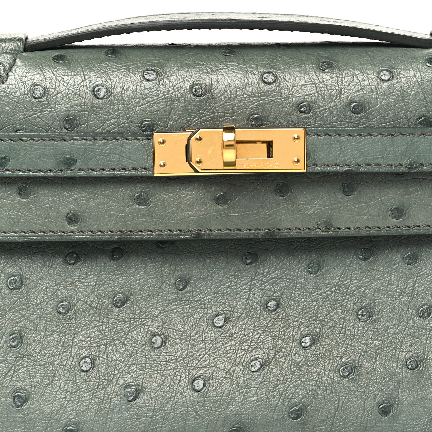 Ostrich Kelly Pochette Vert Amande - Image 9