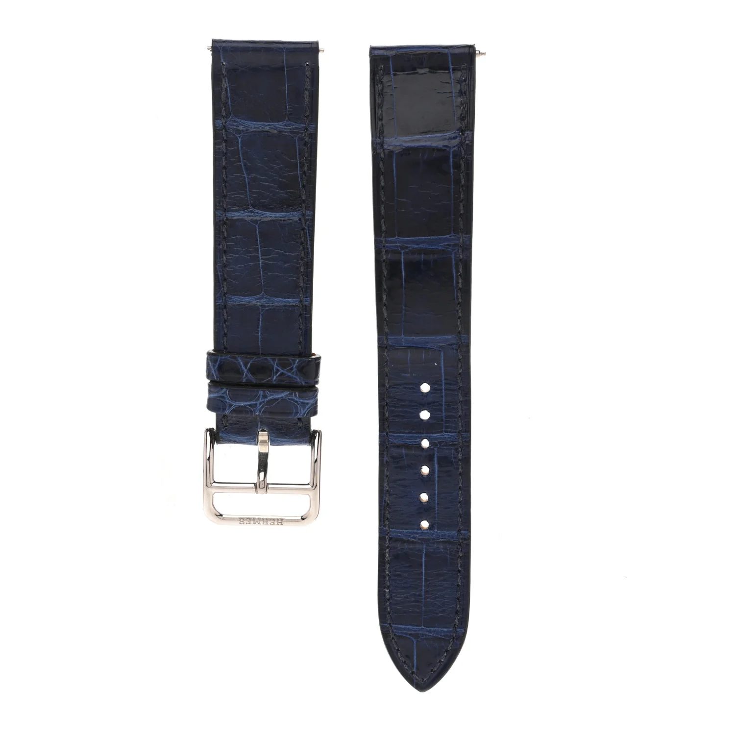 Shiny Alligator Heure H Hour Watch Strap Bleu Roi