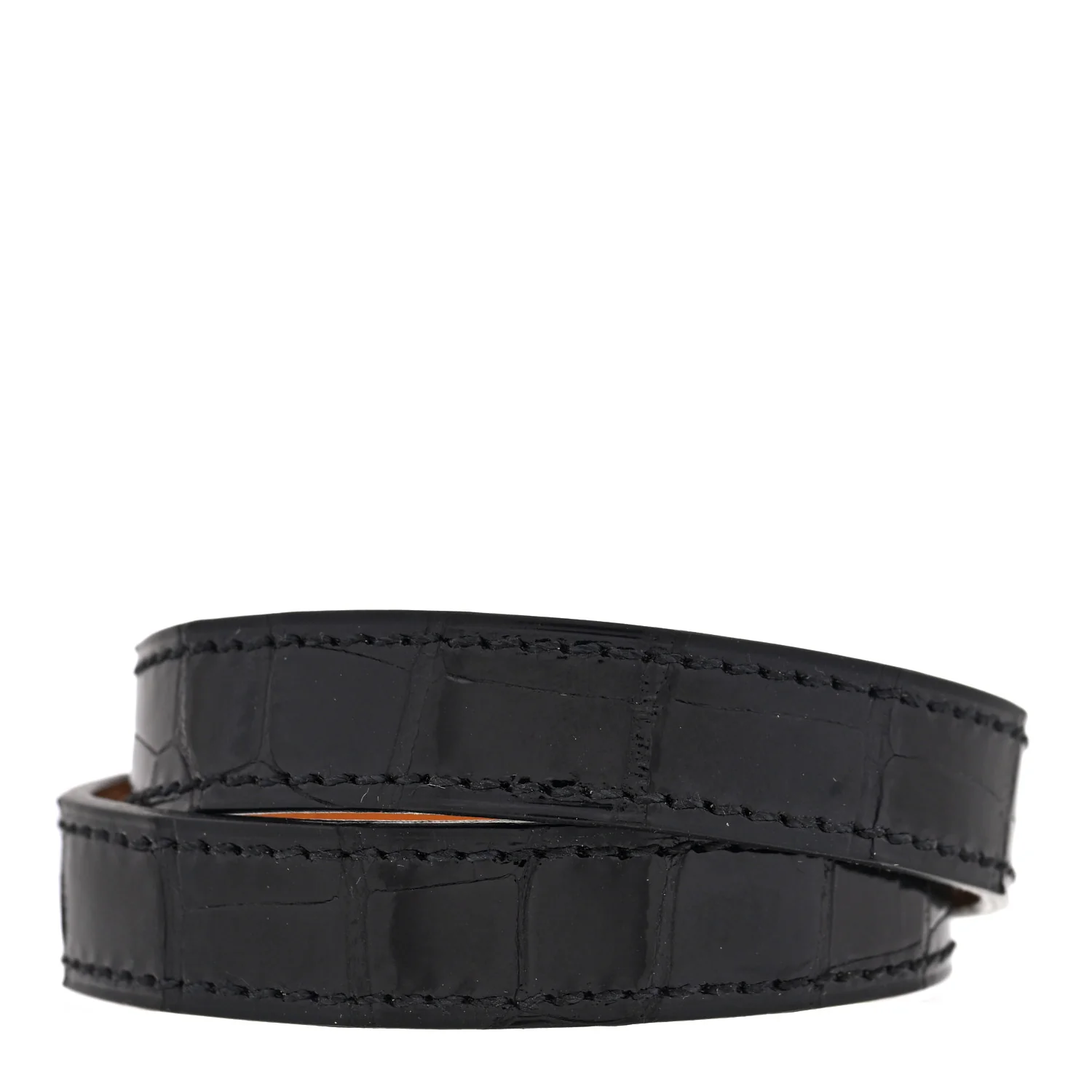 Shiny Alligator Kelly Double Tour Bracelet T2 Black - Image 3