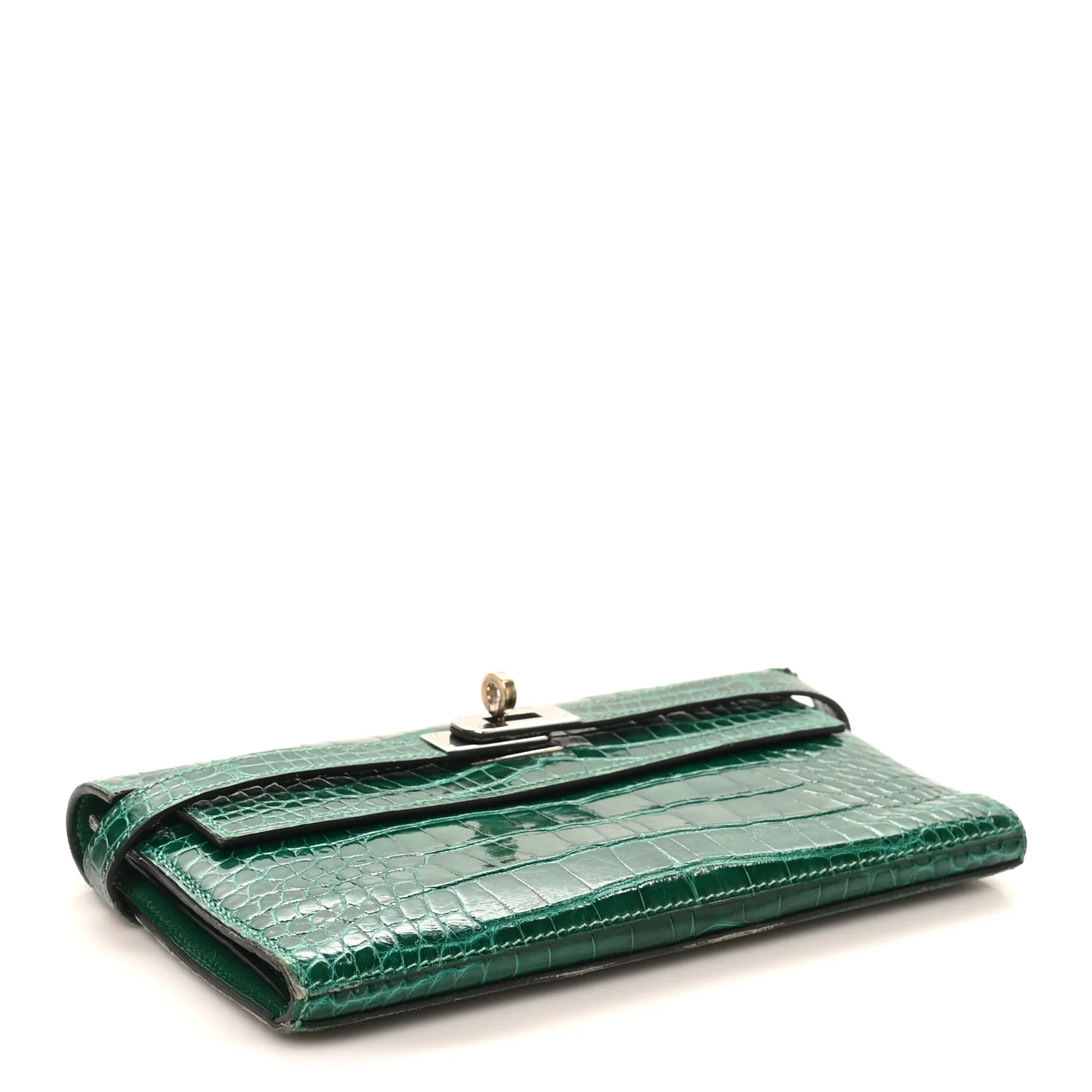 Shiny Alligator Kelly Tri-Fold Longue Wallet Vert Emeraude - Image 4