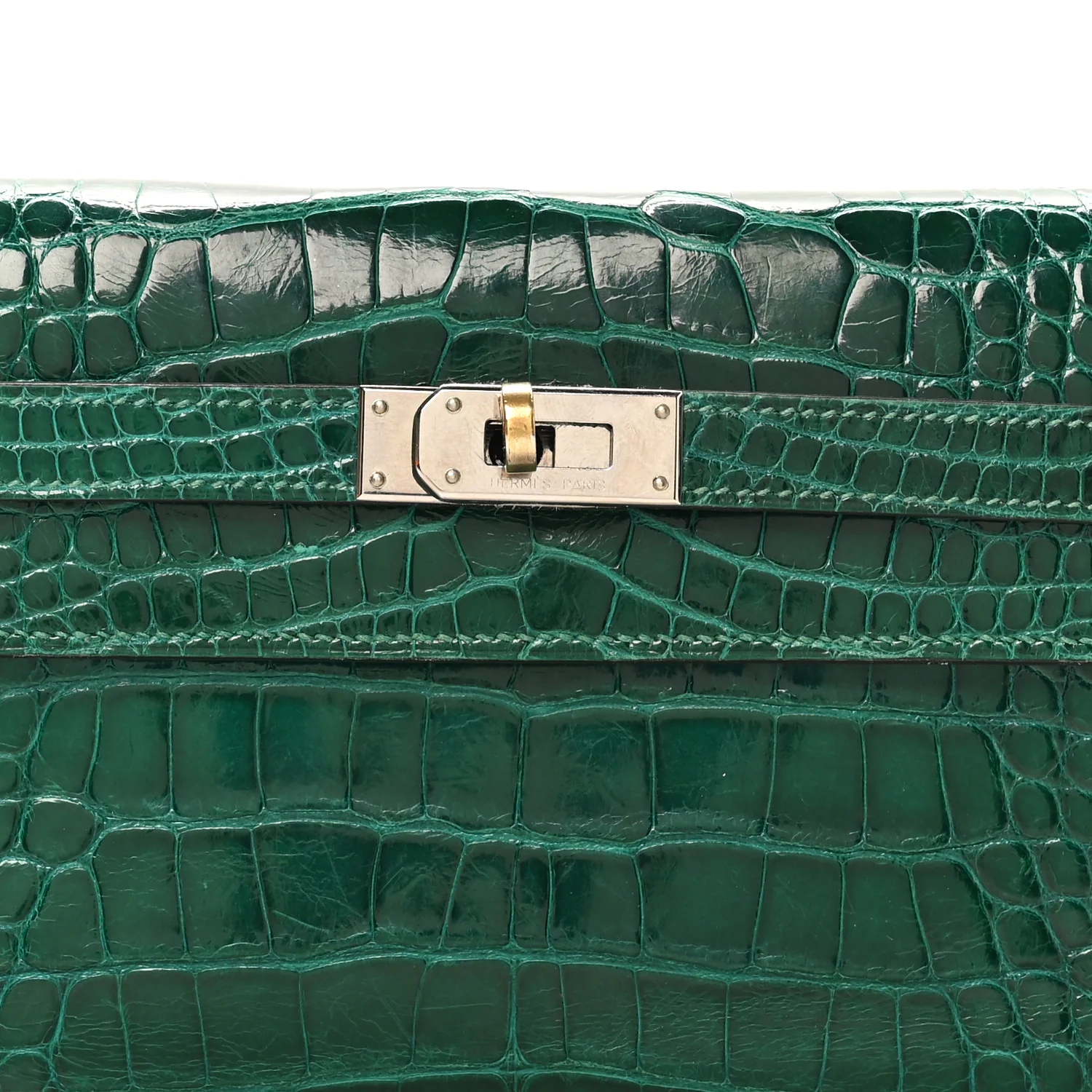 Shiny Alligator Kelly Tri-Fold Longue Wallet Vert Emeraude - Image 9