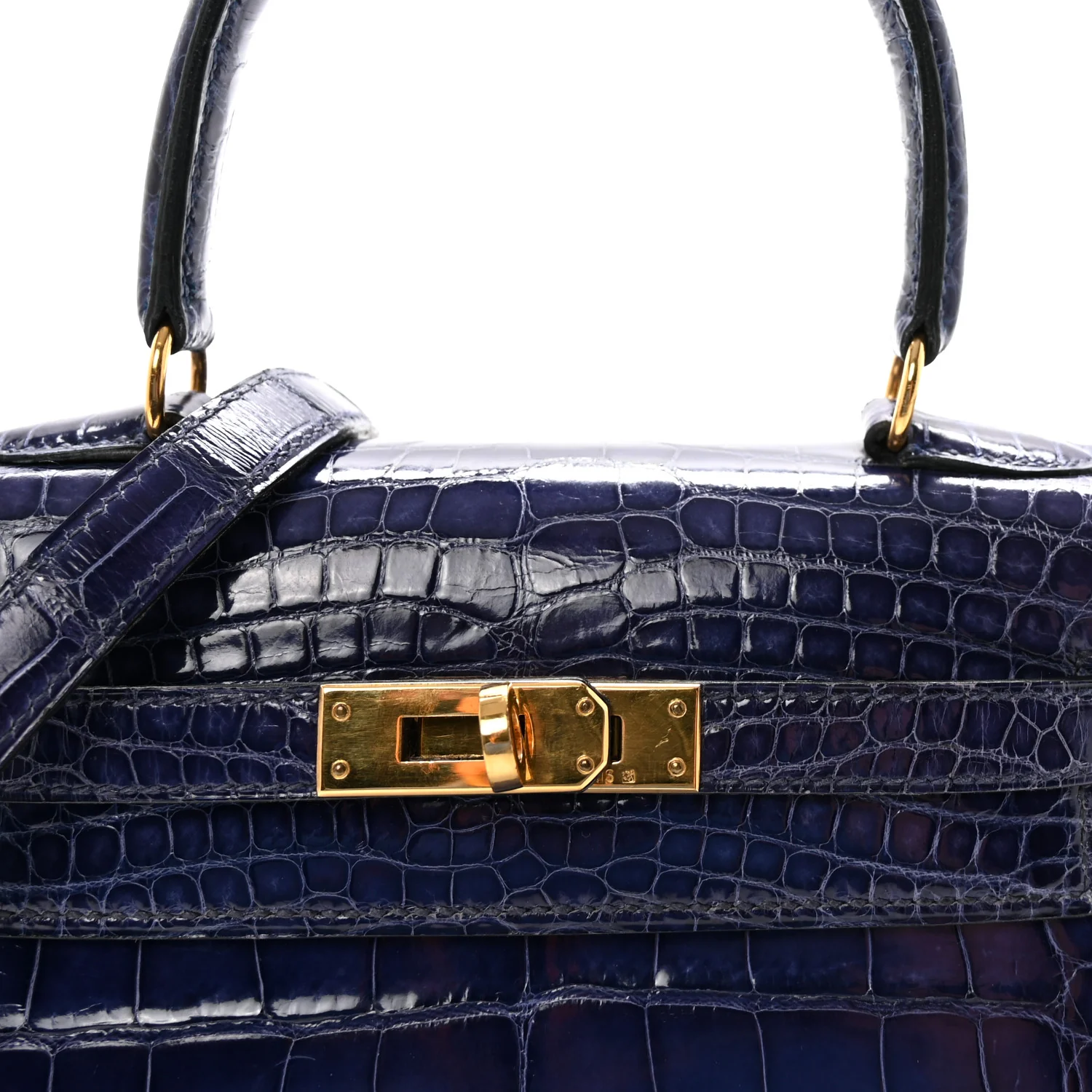 Shiny Alligator Mini Kelly Sellier 20 Bleu Roi - Image 8