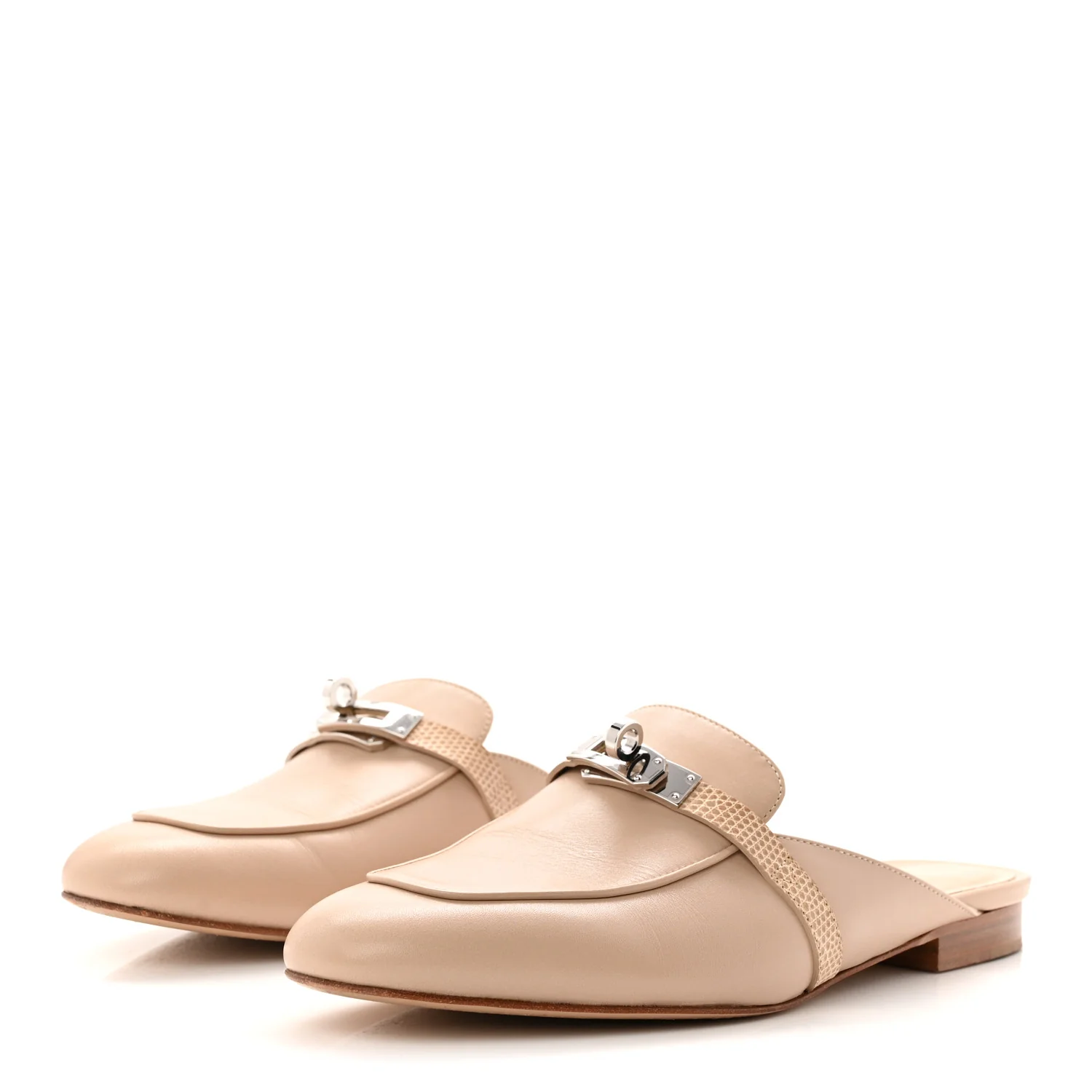 Shiny Lizard Calfskin Oz Mules 40 Beige Sarrazin - Image 4