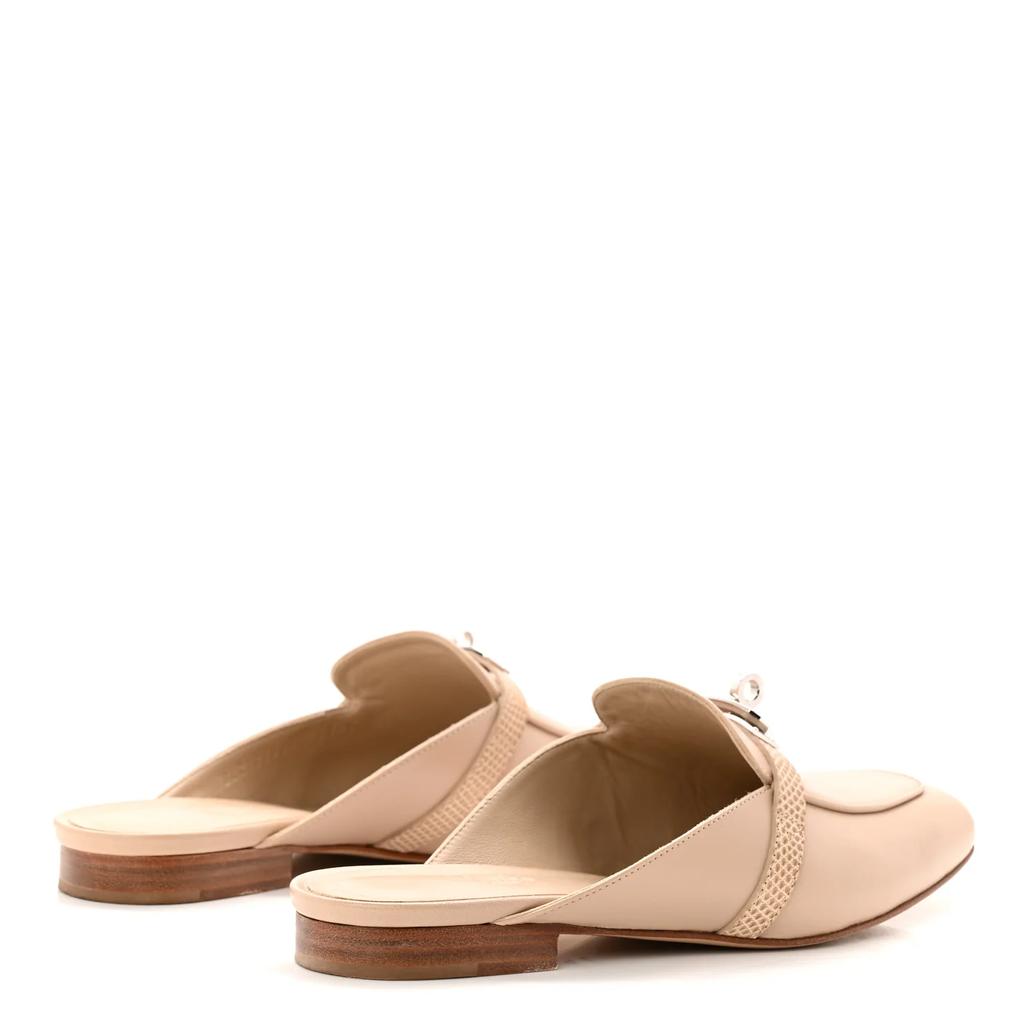 Shiny Lizard Calfskin Oz Mules 40 Beige Sarrazin - Image 5