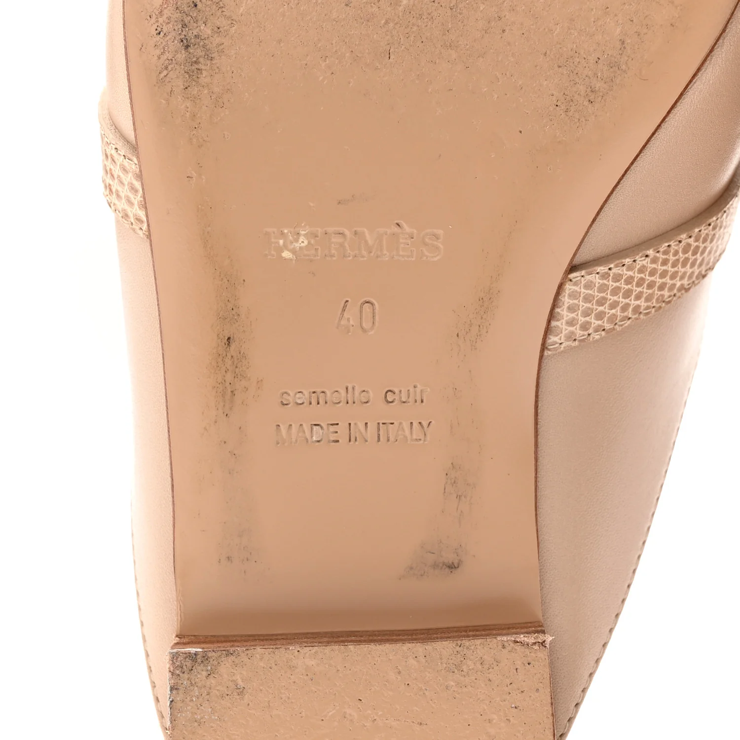 Shiny Lizard Calfskin Oz Mules 40 Beige Sarrazin - Image 7
