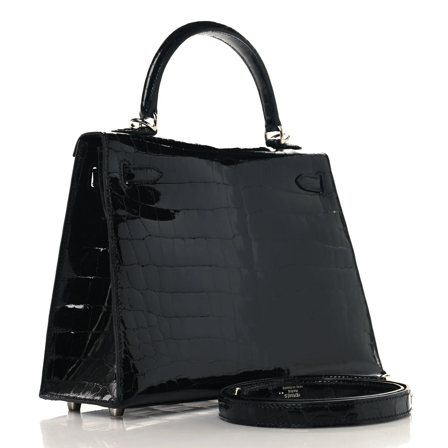 Shiny Niloticus Crocodile Kelly Sellier 25 Black - Image 2