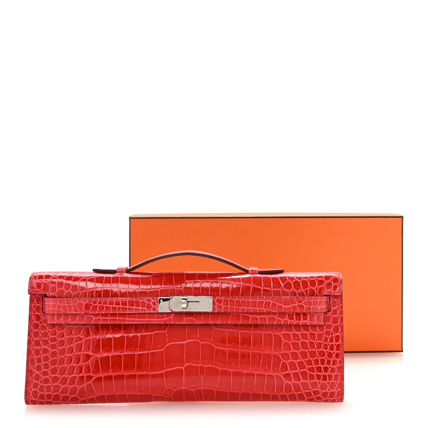 Shiny Porosus Crocodile Kelly Cut Pochette Bougainvillier - Image 8