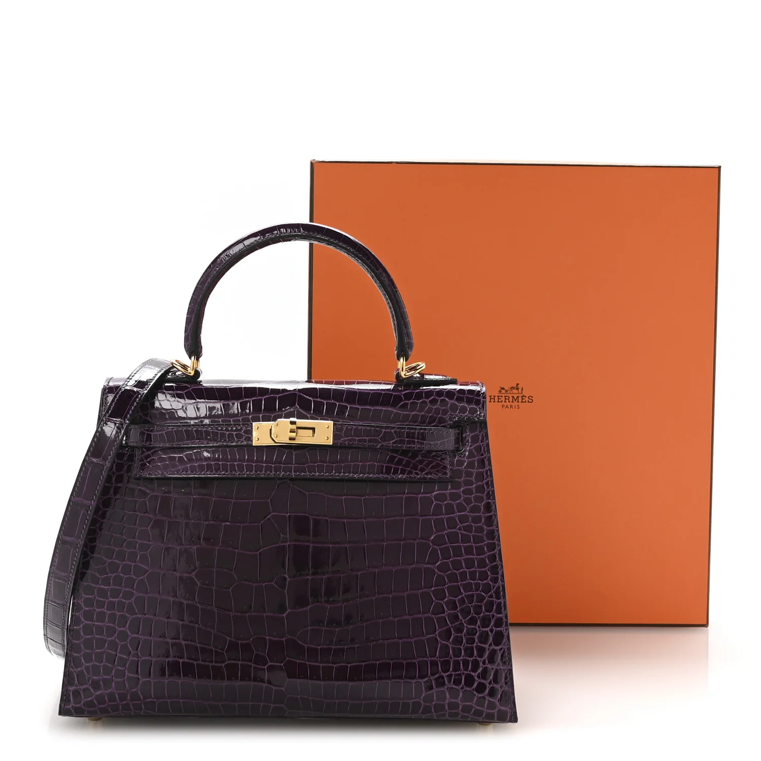 Shiny Porosus Crocodile Kelly Sellier 25 Amethyst - Image 11