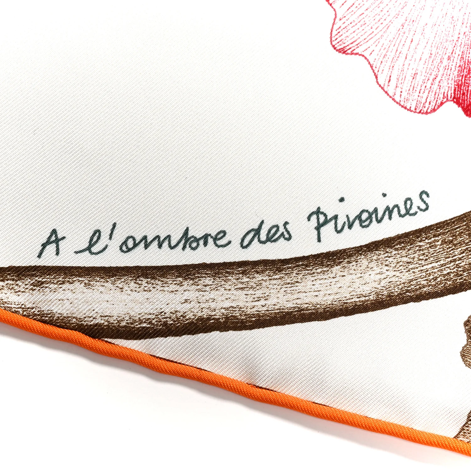 Silk A l'Ombre des Pivoines Scarf 90 White Orange Vert - Image 5
