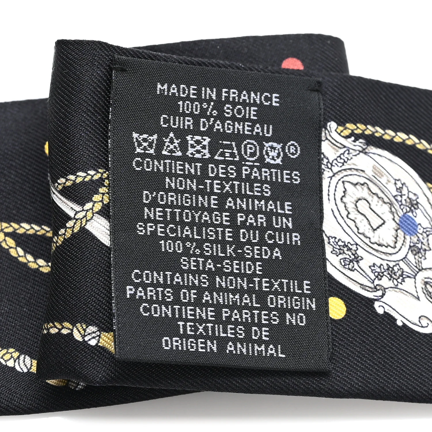 Silk Calfskin Les Cles A Pois Fringed Twilly Black Mordoré Blanc - Image 3