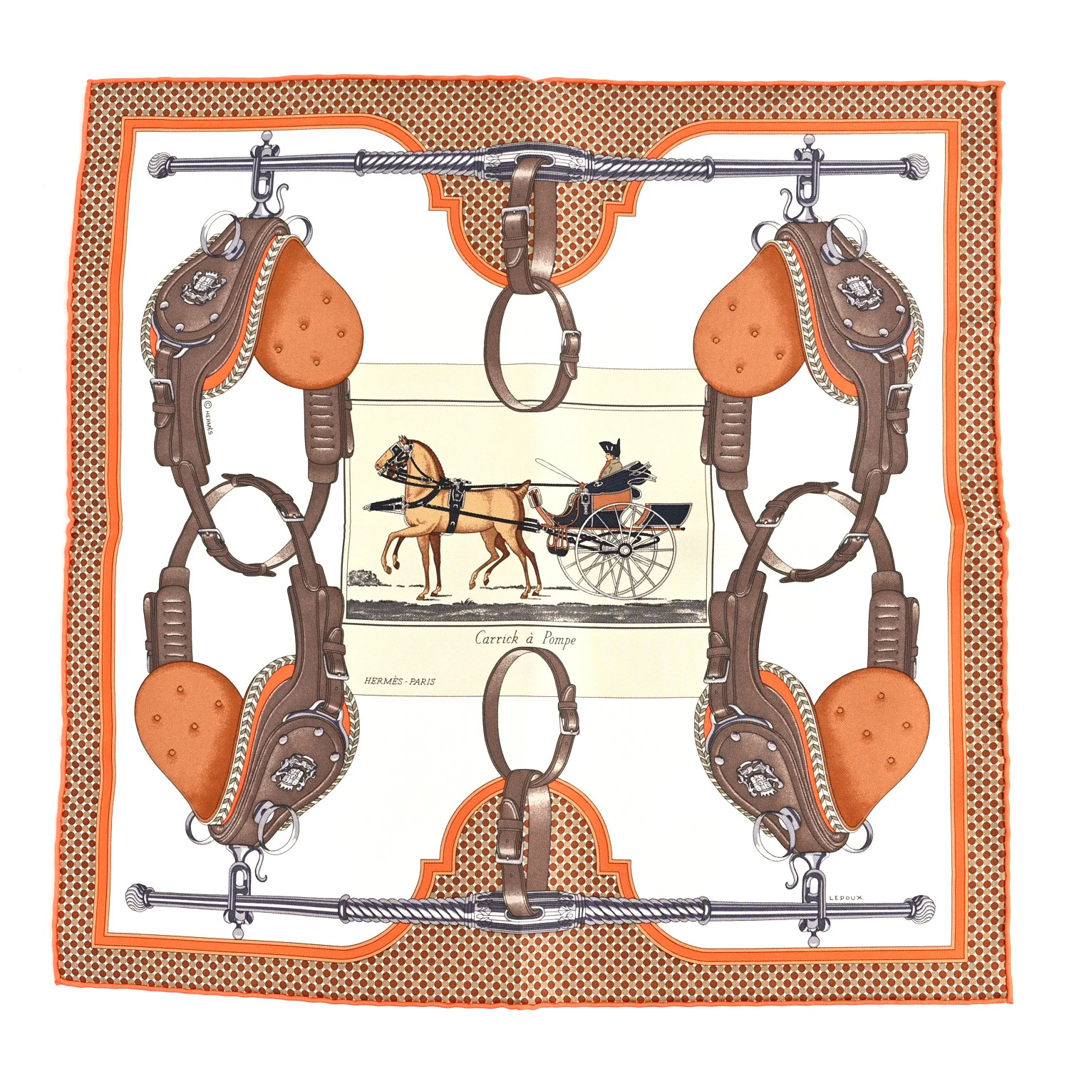 Silk Carrick A Pompe Pocket Square 45 White Orange Brun