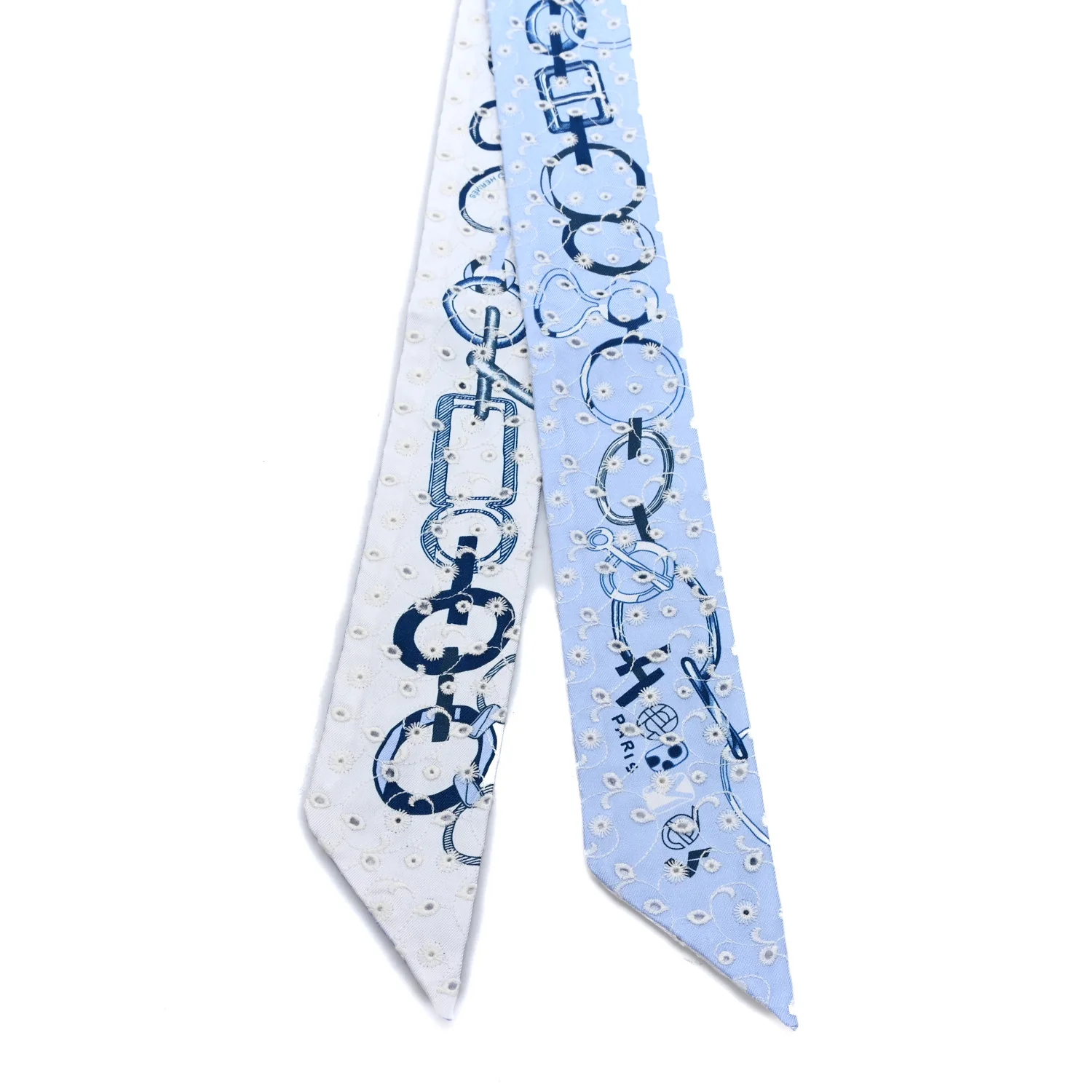 Silk Embroidered Do Re Boucles Broderie Anglaise Twilly Bleu White Marine - Image 2