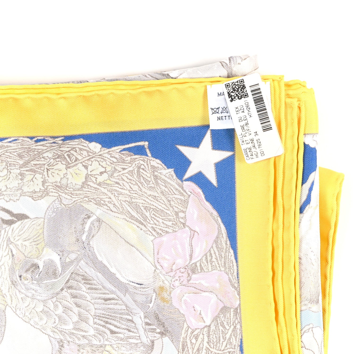 Silk Faune Et Flore Du Texas Scarf 90 Jaune Vif Bleu Azur Multicolor - Image 3