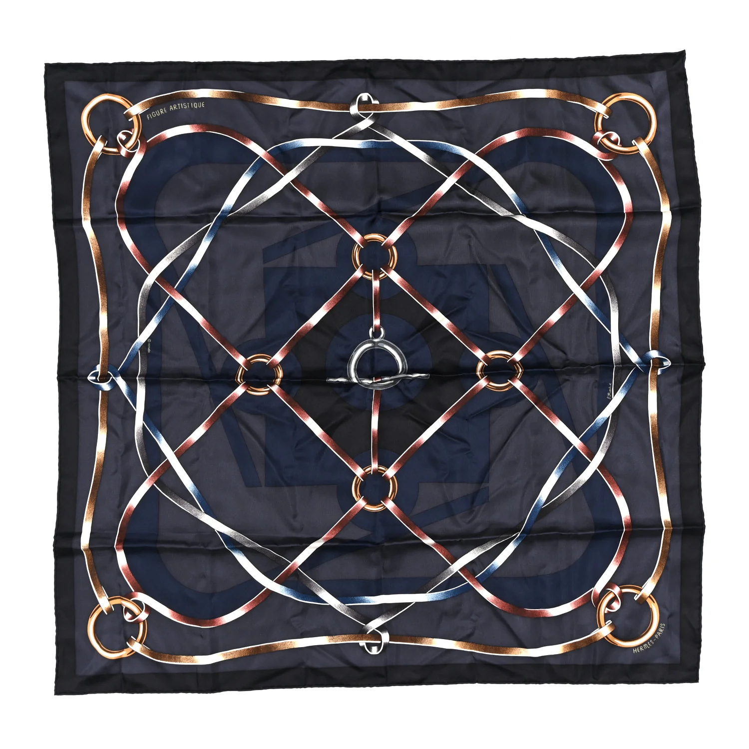 Silk Figure Artistique Scarf 90 Bleu Noir Brun Chocolate