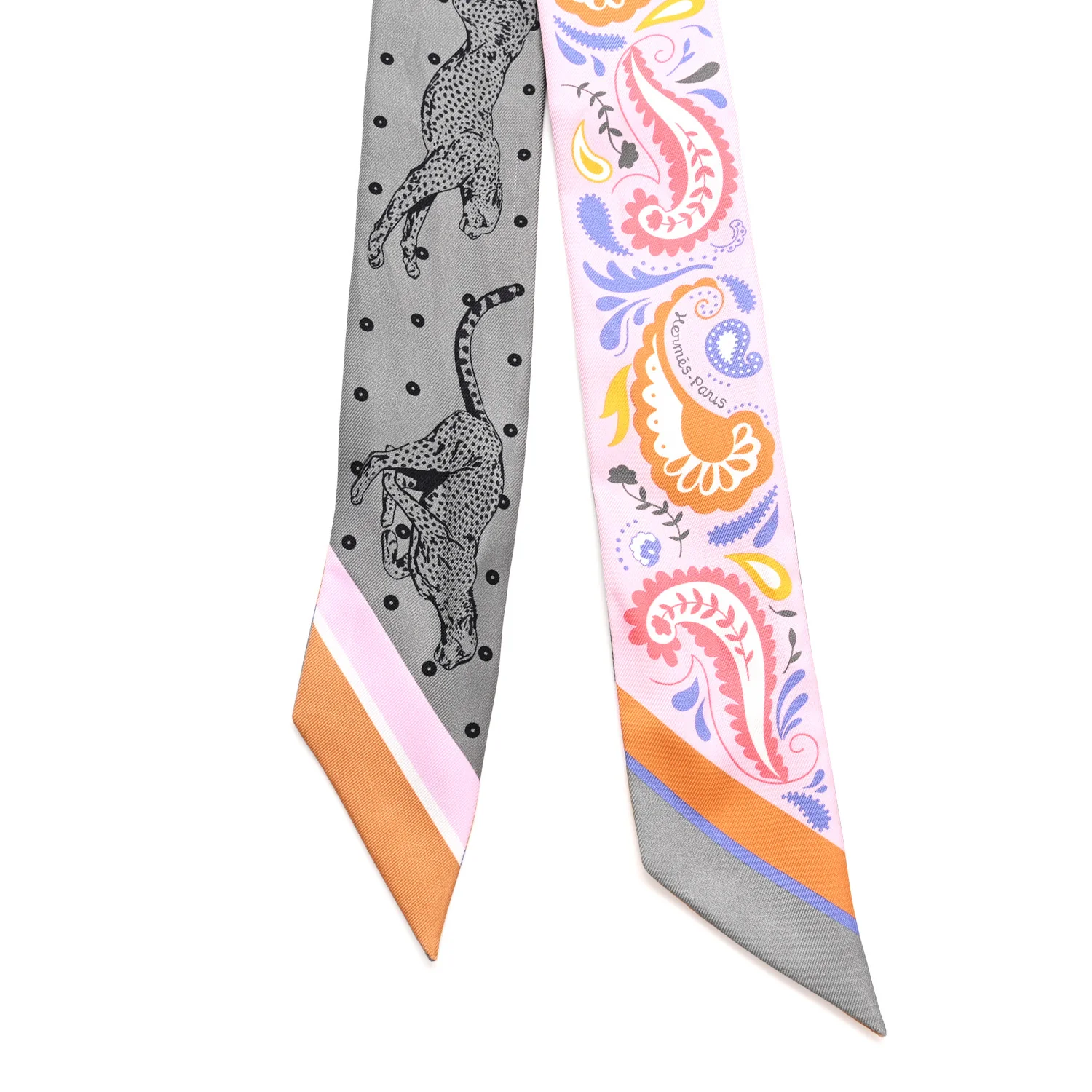 Silk Guepards Bandana Twilly Rose Gris Bleu - Image 2