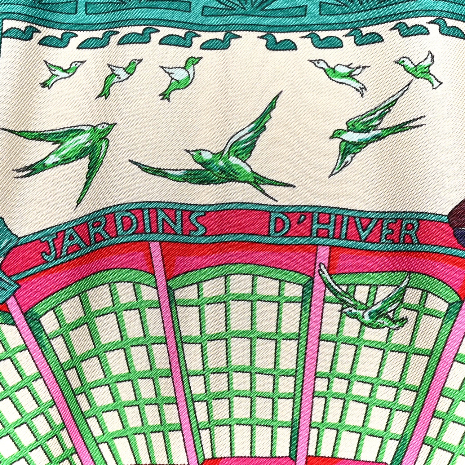 Silk Jardins D Hiver Scarf 90 Rose Vif Vert Creme - Image 5