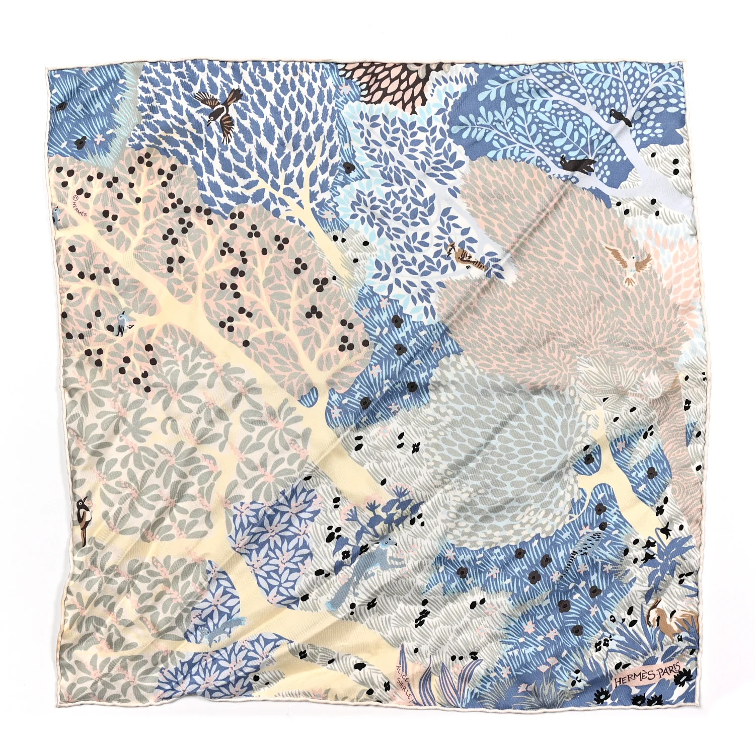 Silk Jersey Dans Un Jardin Anglais Pocket Square Blanc Bleu Beige