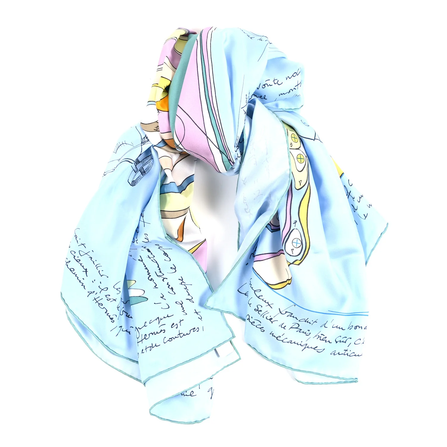 Silk Le Pegase d'Hermes 140 Scarf Bleu Ciel Orange Cuit