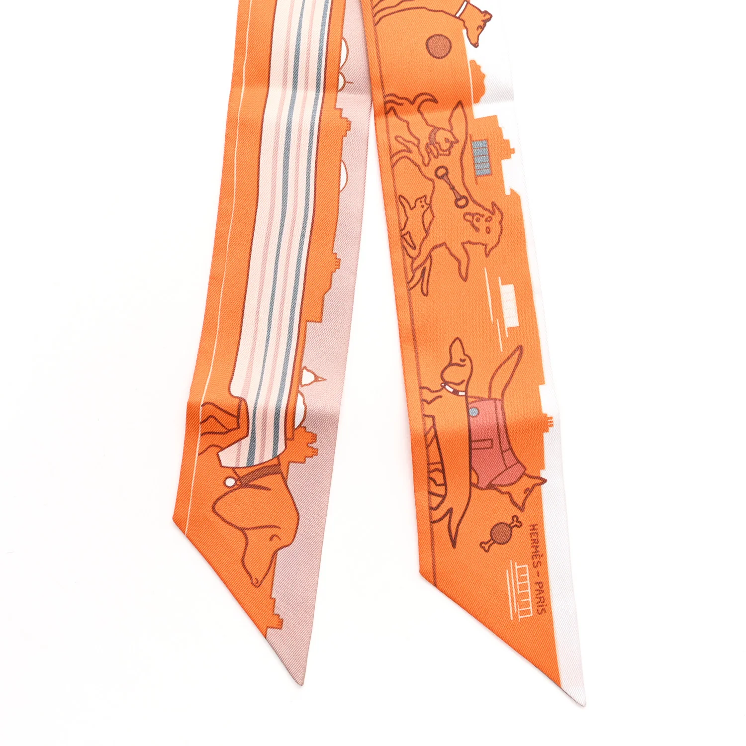 Silk Les Chiens Parisiens Twilly Orange White Beige - Image 2