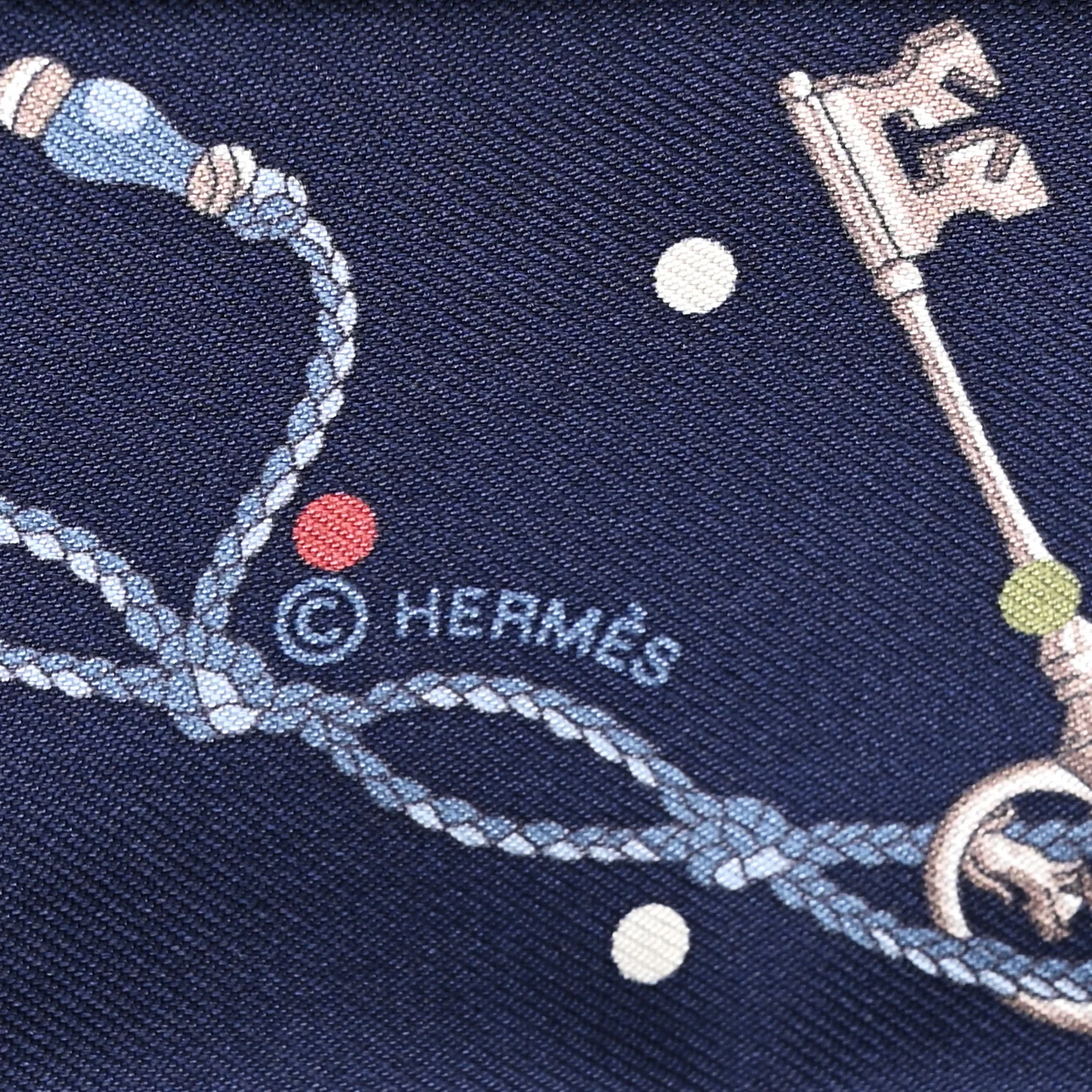 Silk Metallic Agneau Les Cles A Pois Fringed Twilly Bleu Marine Gris Argent Multicolor - Image 3