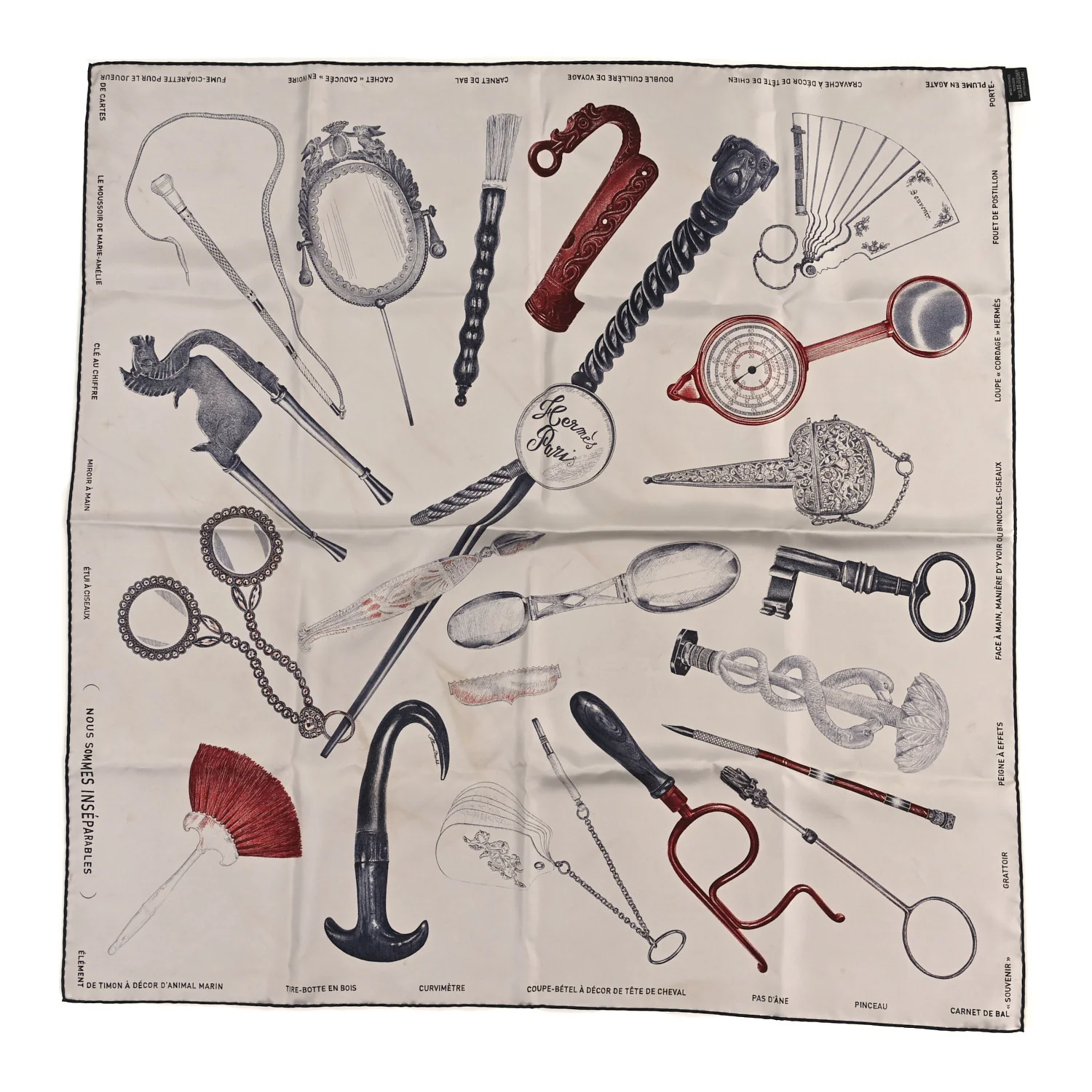 Silk Nous Sommes Inseparables Scarf 90 Argent Rouge H Anthracite