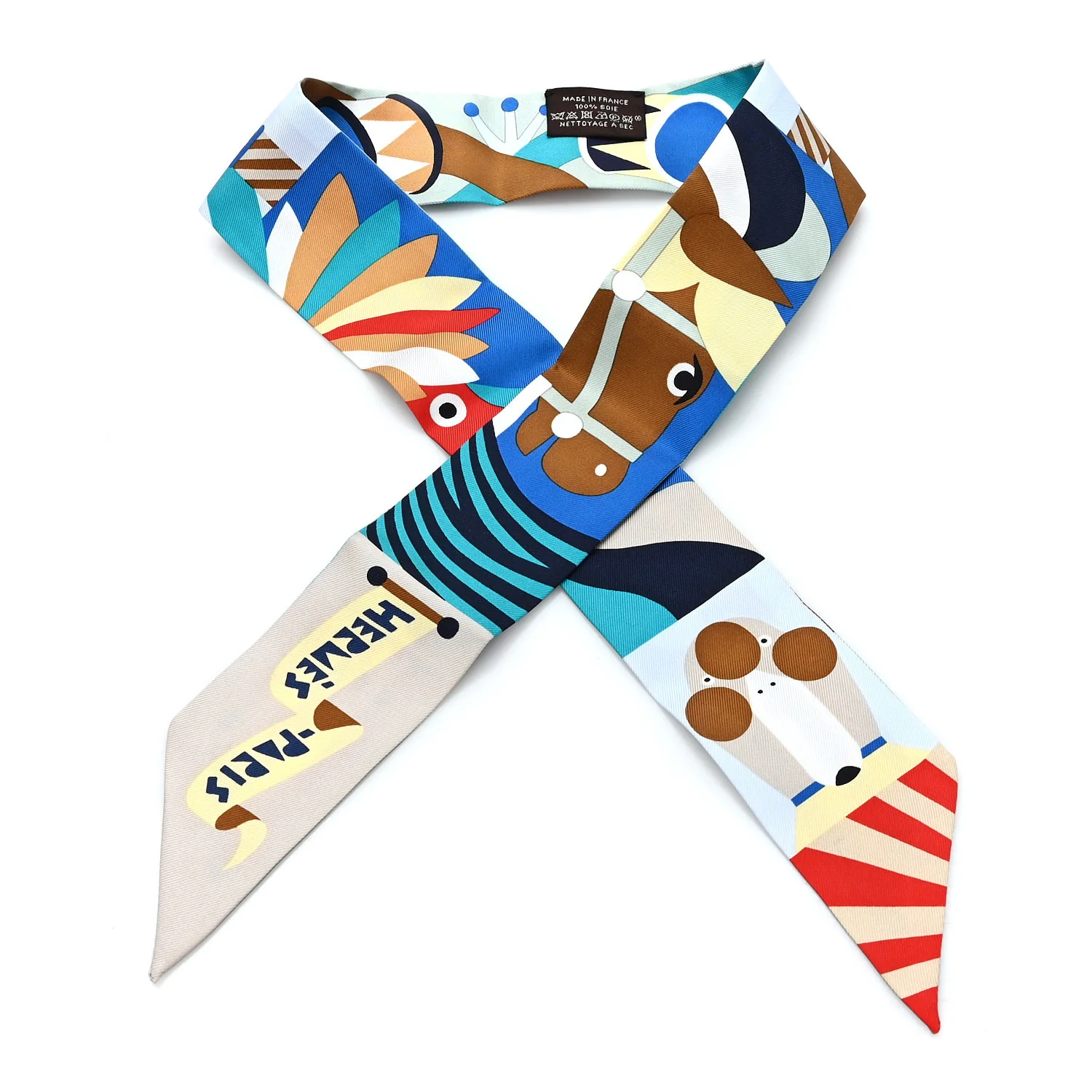 Silk Parade En Fanfare Twilly Bleu Camel Rouge
