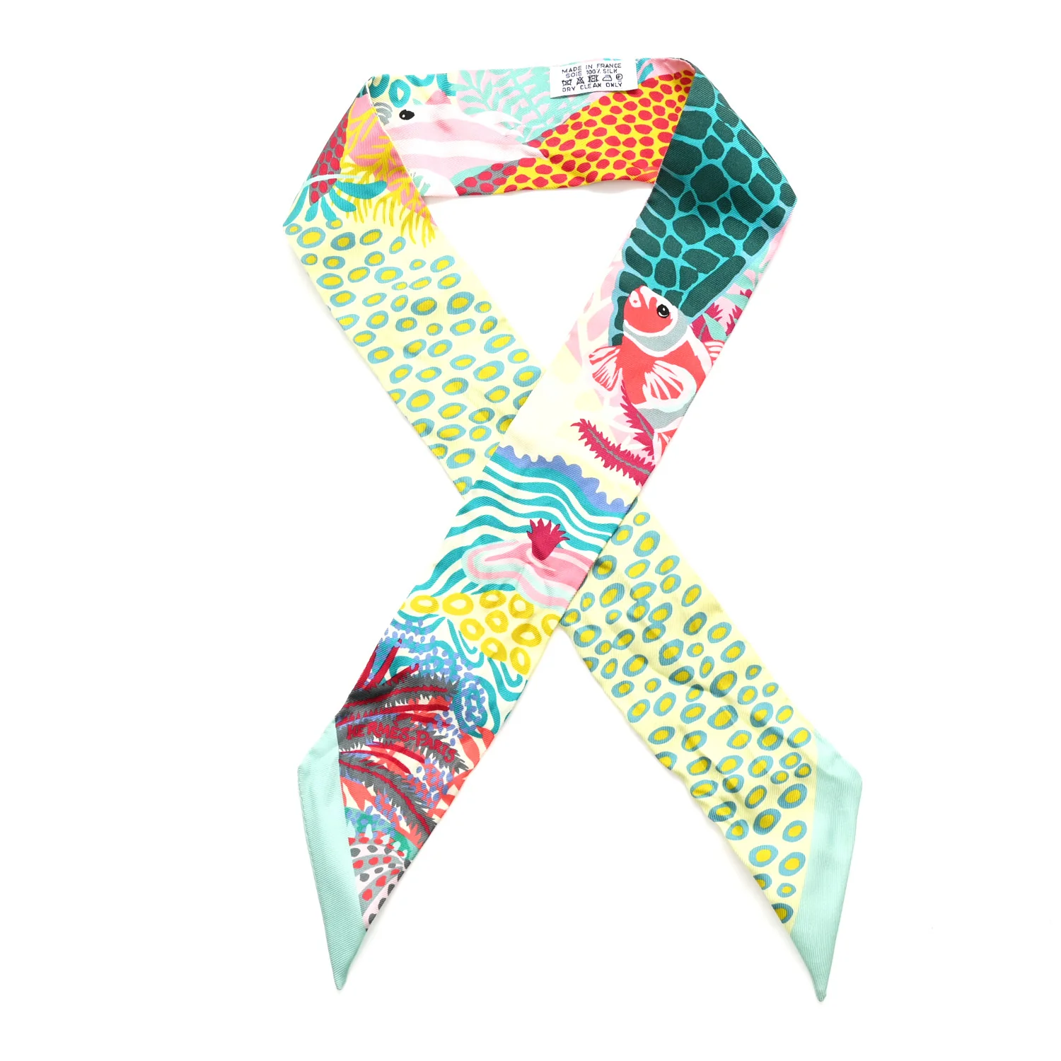 Silk Under The Waves Twilly Vert D Eau Jaune Soufre Rose