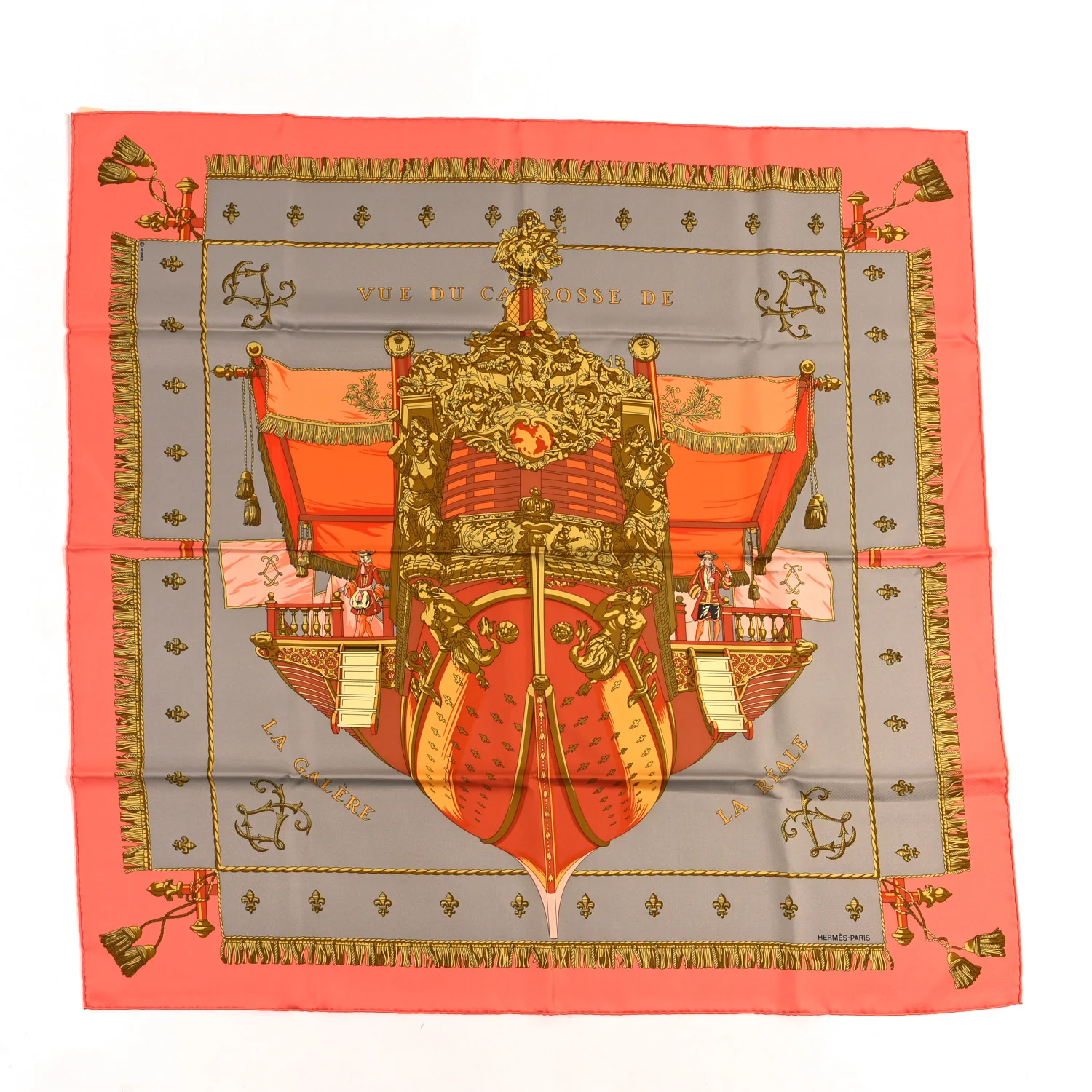 Silk Vue Du Carosse De La Galere La Reale Scarf 90 Saumon Etoupe Orange