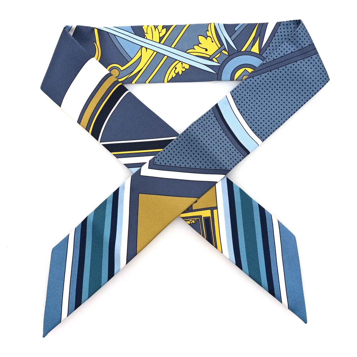 Silk Washington's Carriage Detail Twilly Gris Bleu Jean Jaune