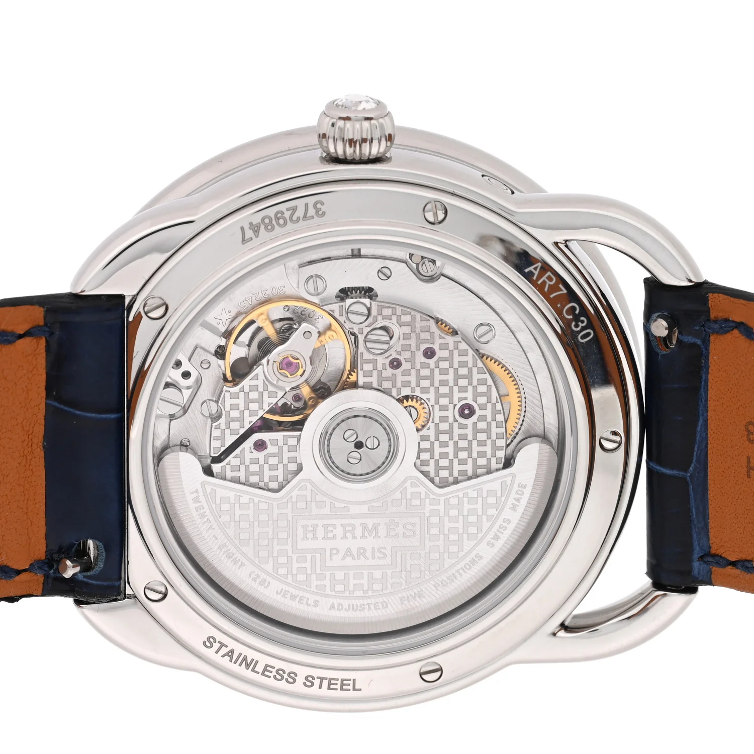 Stainless Steel Alligator Diamond Bezel Blue Mother of Pearl 38mm Arceau Petite Lune Automatic Watch Bleu Saphir - Image 4
