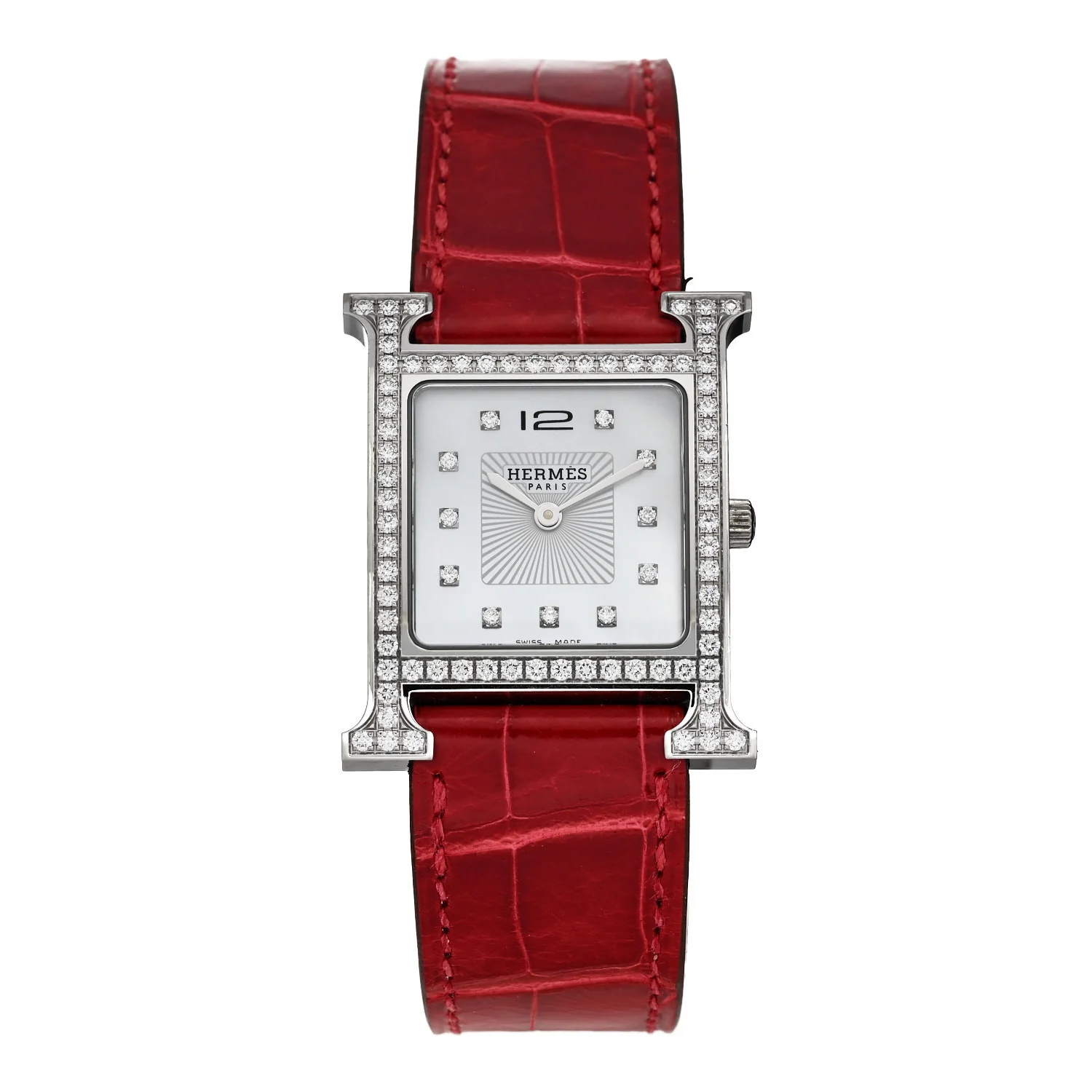 Stainless Steel Alligator Diamond Bezel Mother of Pearl 26mm Heure H Hour Quartz Watch Braise