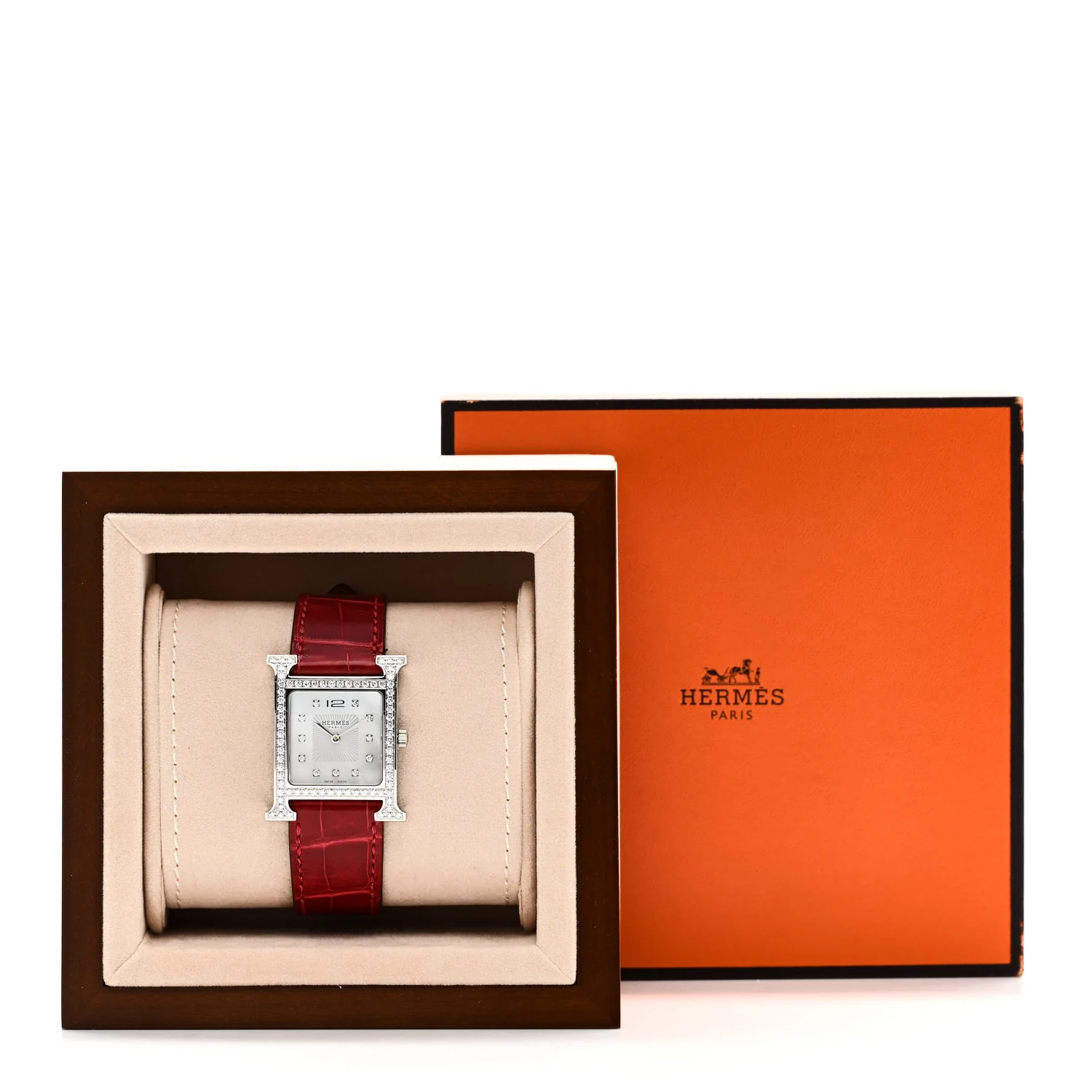 Stainless Steel Alligator Diamond Bezel Mother of Pearl 26mm Heure H Hour Quartz Watch Braise - Image 5